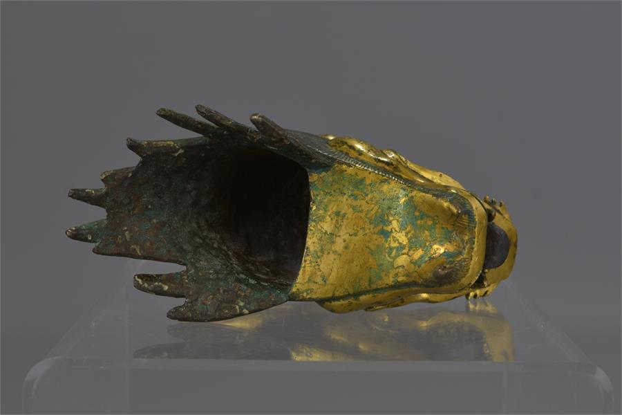 A CHINESE GILDED BRONZE DRAGON HEAD - Image 7 of 14