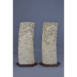 LARGE PAIR OF JAPANESE IVORY VASES