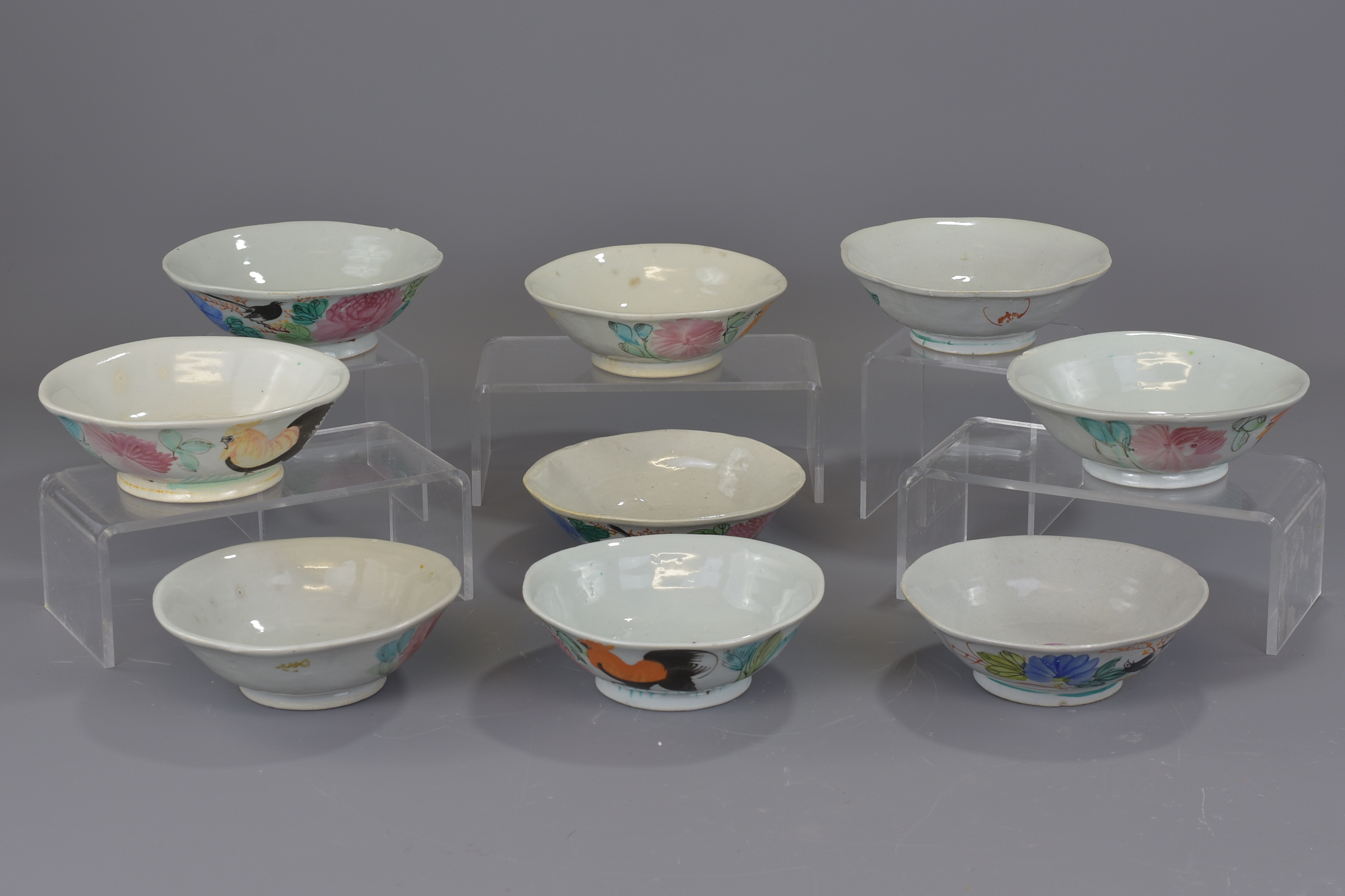 A set of nine early 20th century Chinese porcelain bowls. 15.5cm diameter (9)