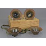 Four Japanese Song dynasty style hare fur tea bowls in a fitted wooden box with 4 protective cushion