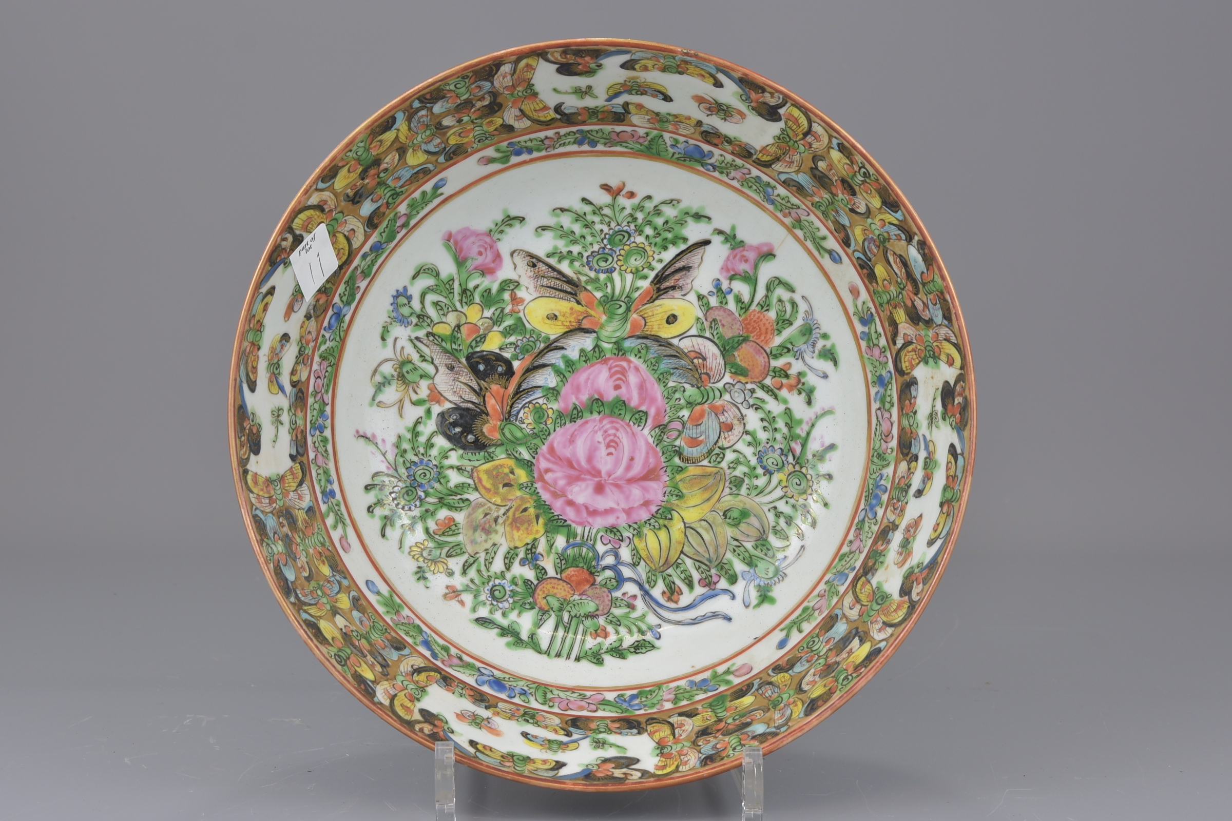 A Chinese 19th century Cantonese bowl decorated with butterflies together with a Republican period p - Image 8 of 9