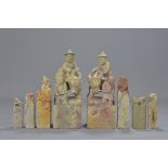 A group of eight Chinese soapstone seals carved with figures of animals. 8 - 18cm (8)