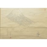 A fine Japanese 19th century scroll picture of Mount Fuji and Priest Nichiren. 'Lotus of the Supreme