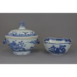 A Chinese 18th century blue and white porcelain tureen with cover together with a large 18th century