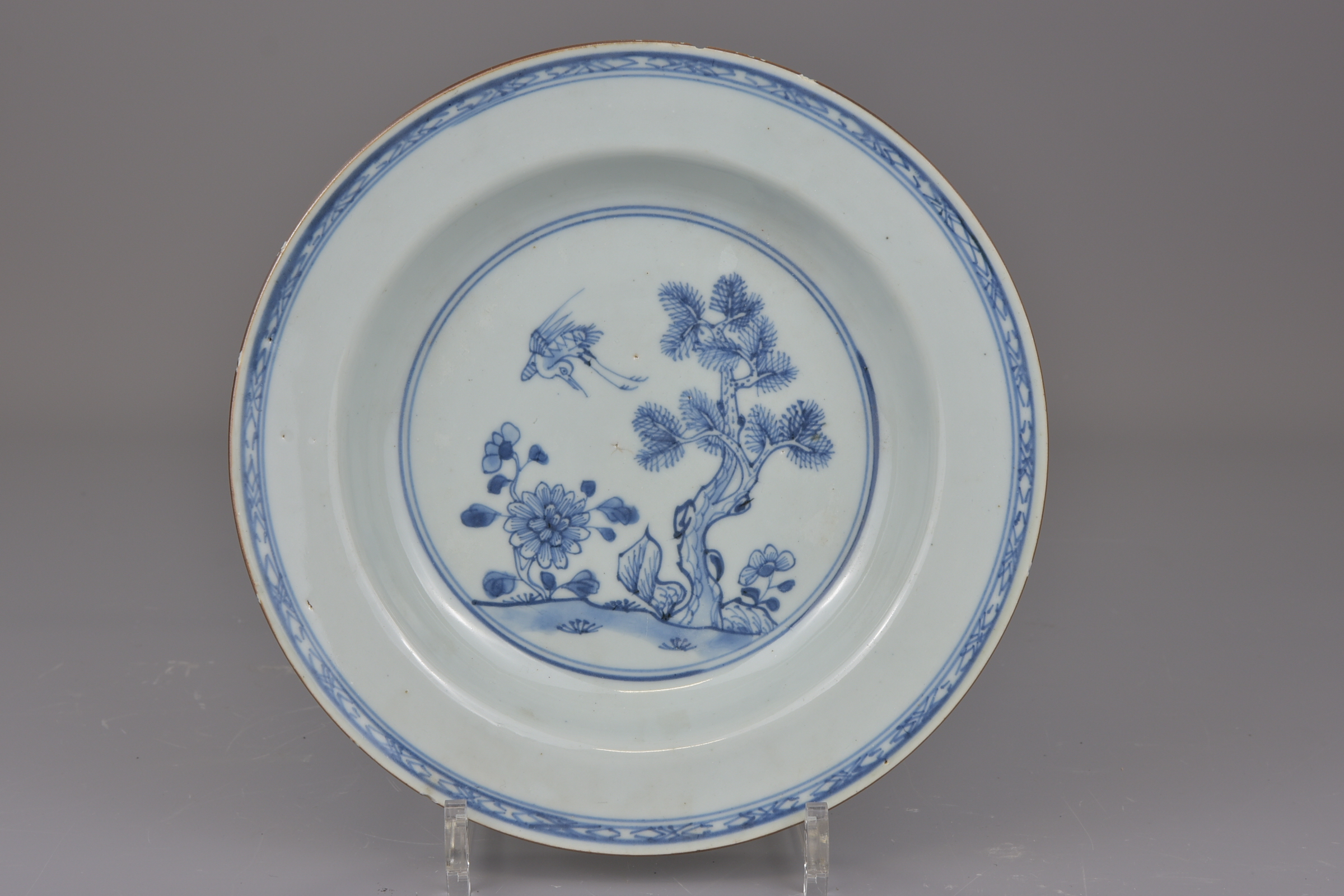 Two 18/19th century Chinese blue and white porcelain dishes together with a soapstone brush washer. - Image 6 of 7