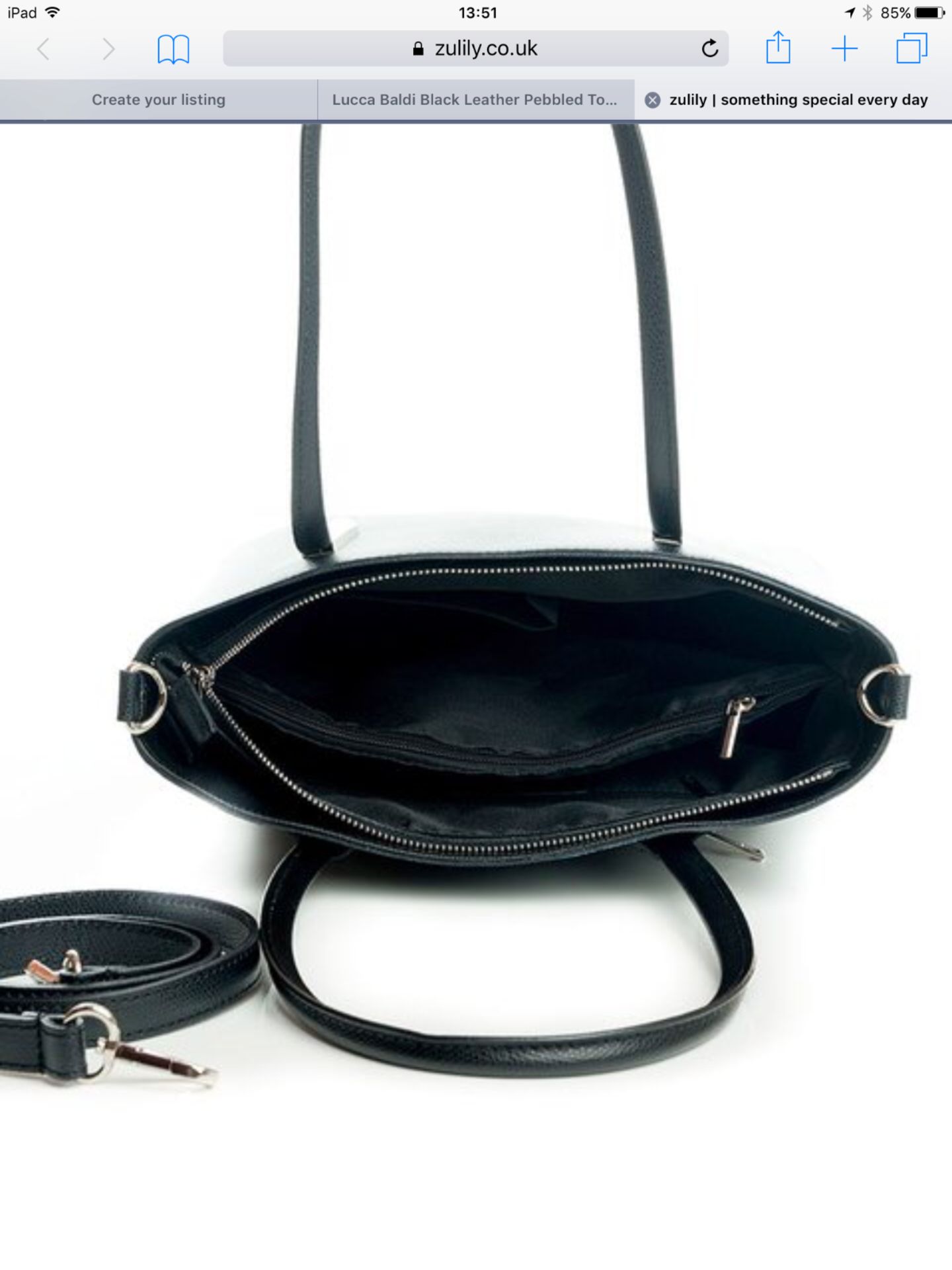 Lucca Baldi Black Leather Pebbled Tote (New with tags) [Ref: 45914641- T-101] - Image 5 of 6