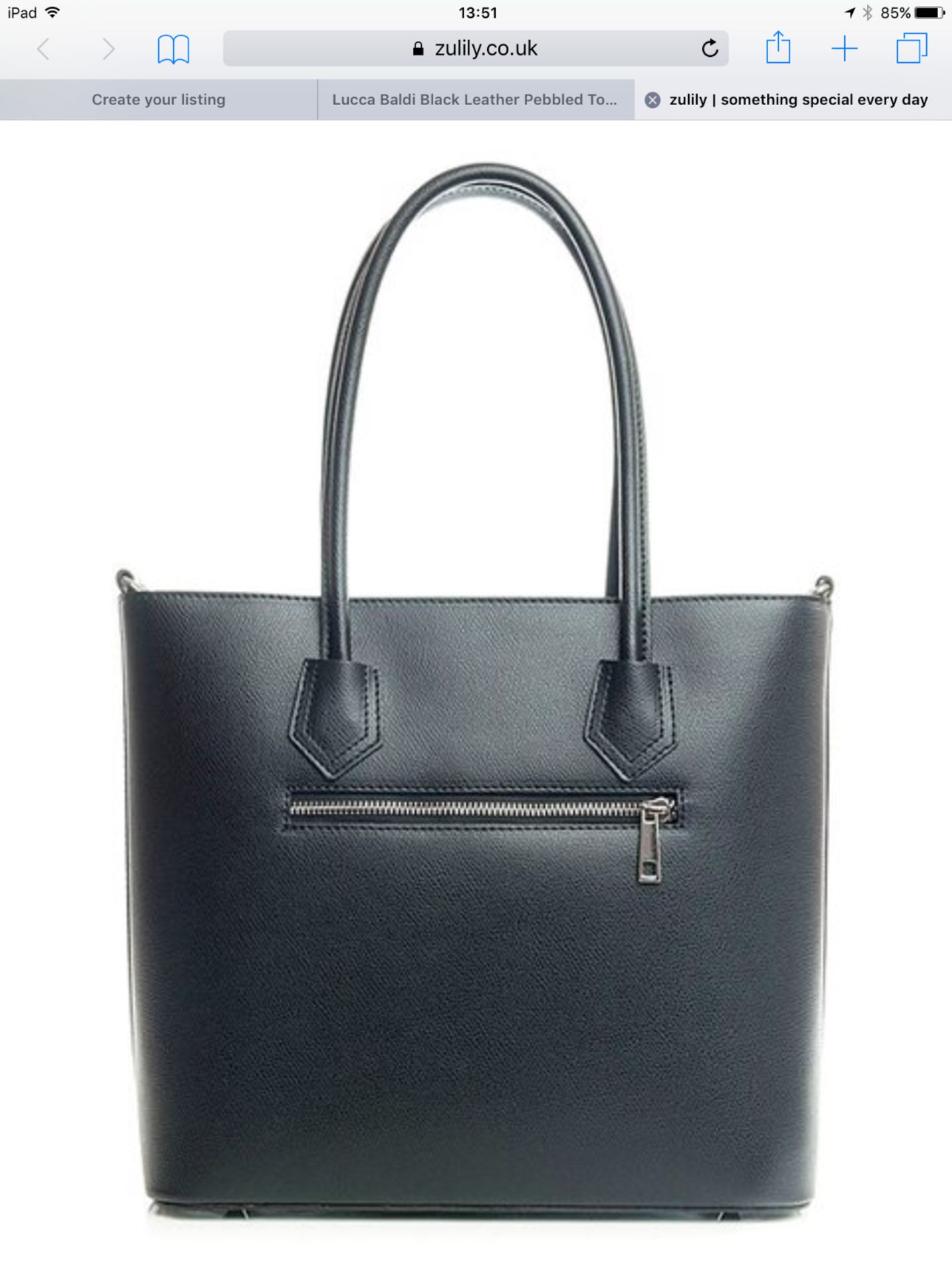 Lucca Baldi Black Leather Pebbled Tote (New with tags) [Ref: 45914641- T-101] - Image 3 of 6