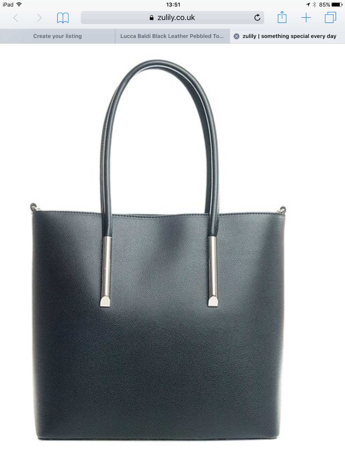 Lucca Baldi Black Leather Pebbled Tote (New with tags) [Ref: 45914641- T-101]