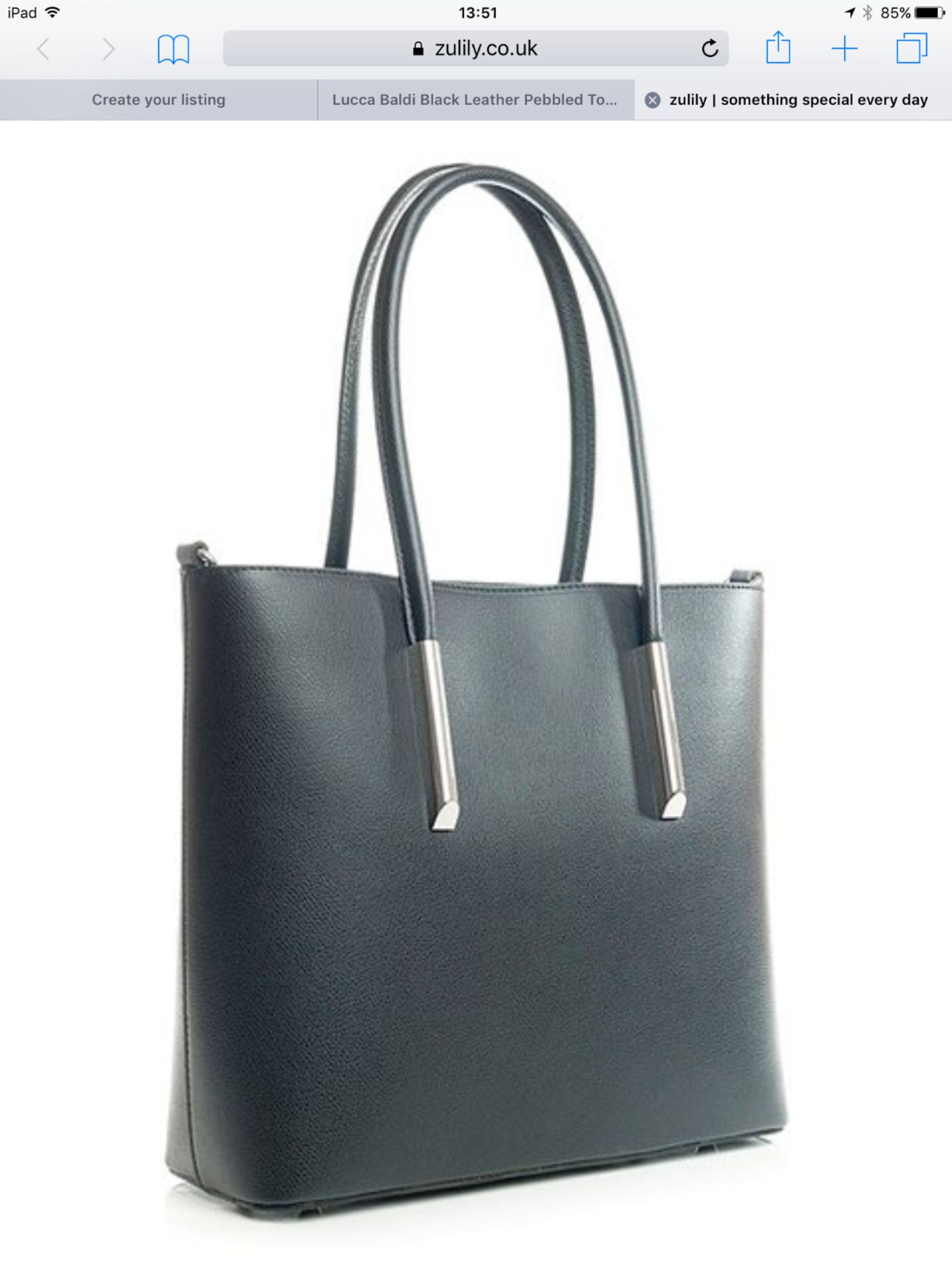 Lucca Baldi Black Leather Pebbled Tote (New with tags) [Ref: 45914641- T-101] - Image 2 of 6