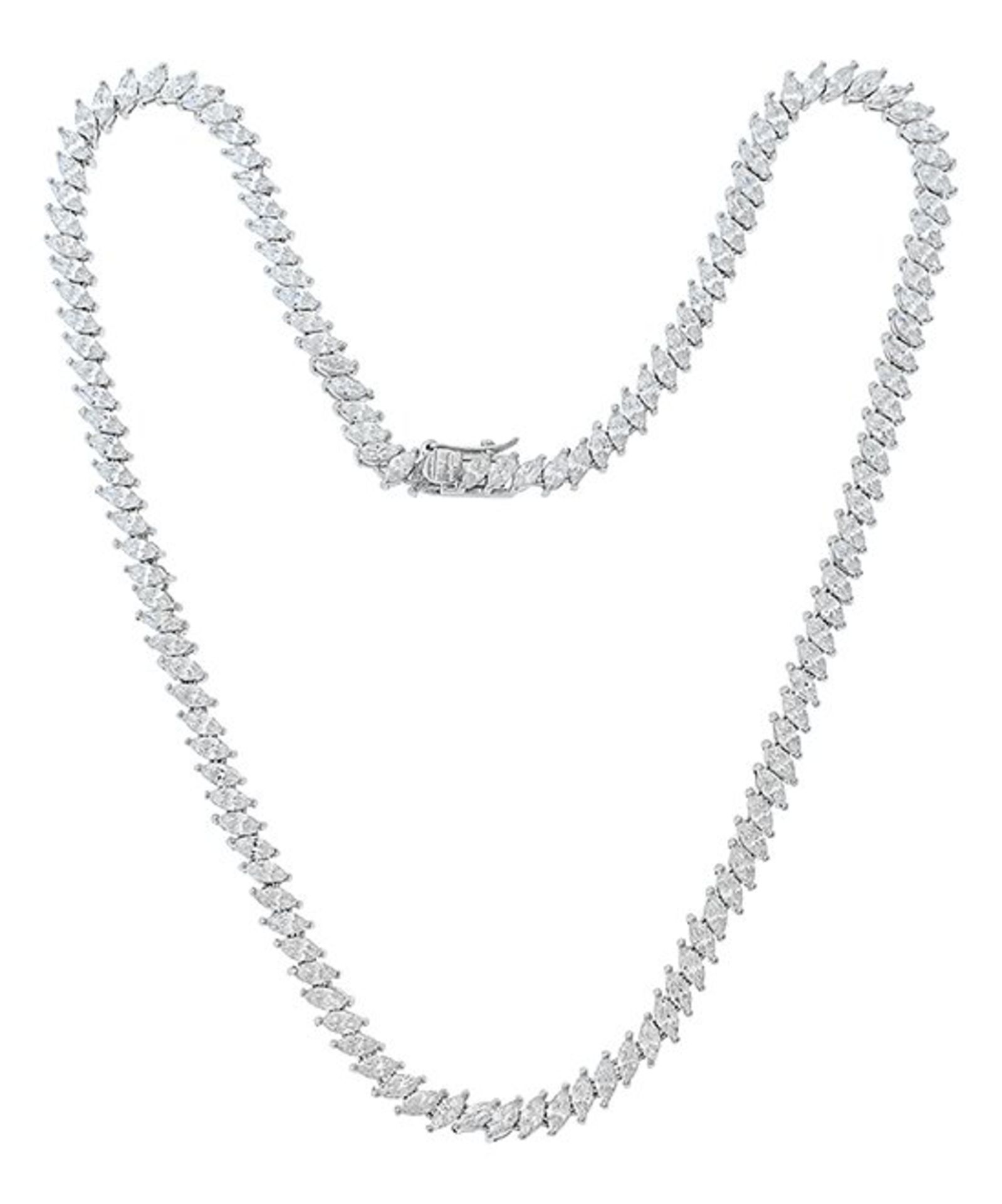 Golden Moon Marquise Silvertone Necklace With Swarovski® Crystals (New) [Ref: 51862736-T-25]