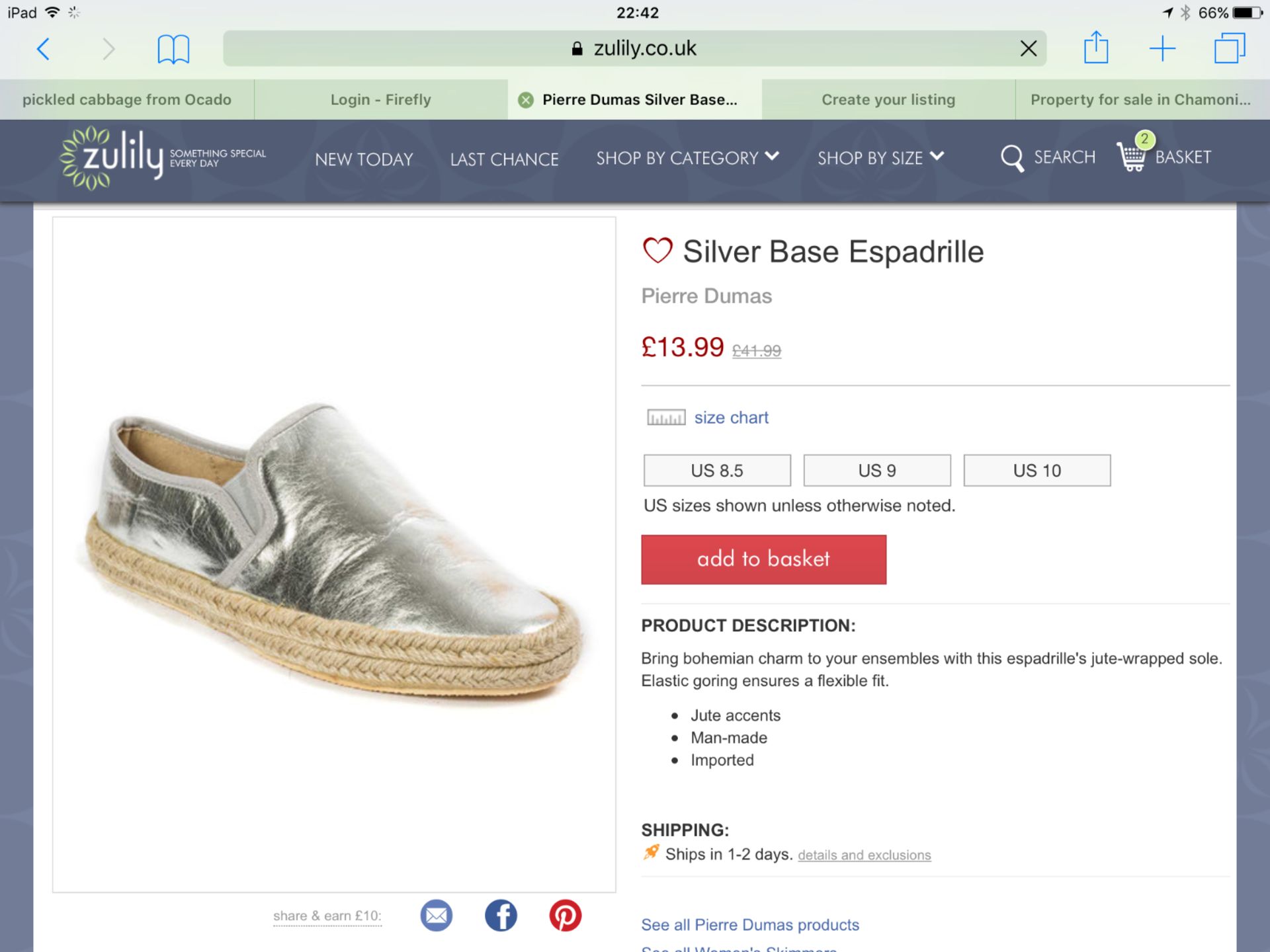 Pierre Dumas Silver Base Espadrille, Size UK 5/Eur 37-38, RRP £33.99 (New with box) [Ref: - Image 2 of 3
