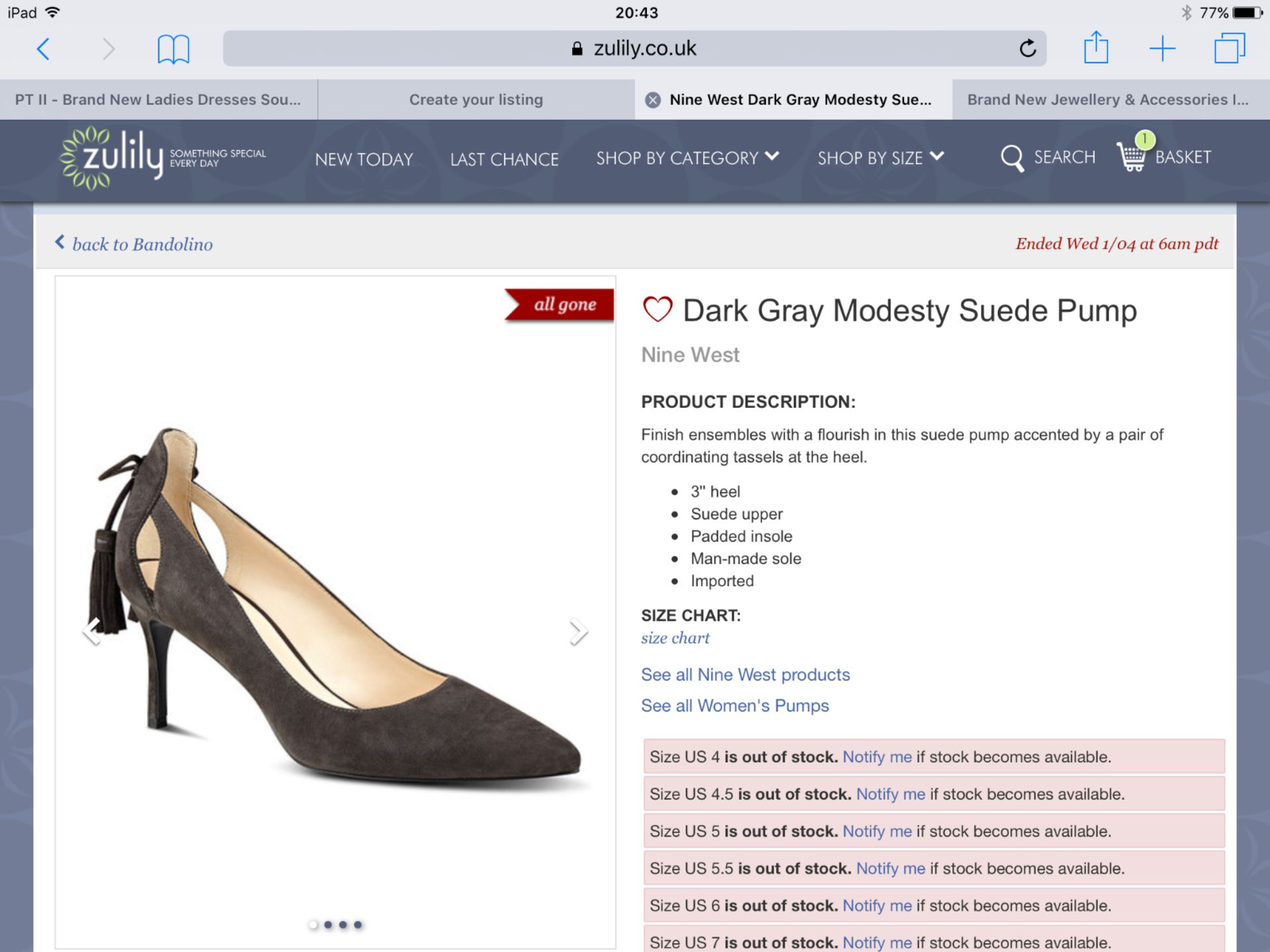 Nine West Dark Grey Modesty Suede Shoe, Size Eur 38 (New with box) [Ref: D-003] - Image 5 of 6