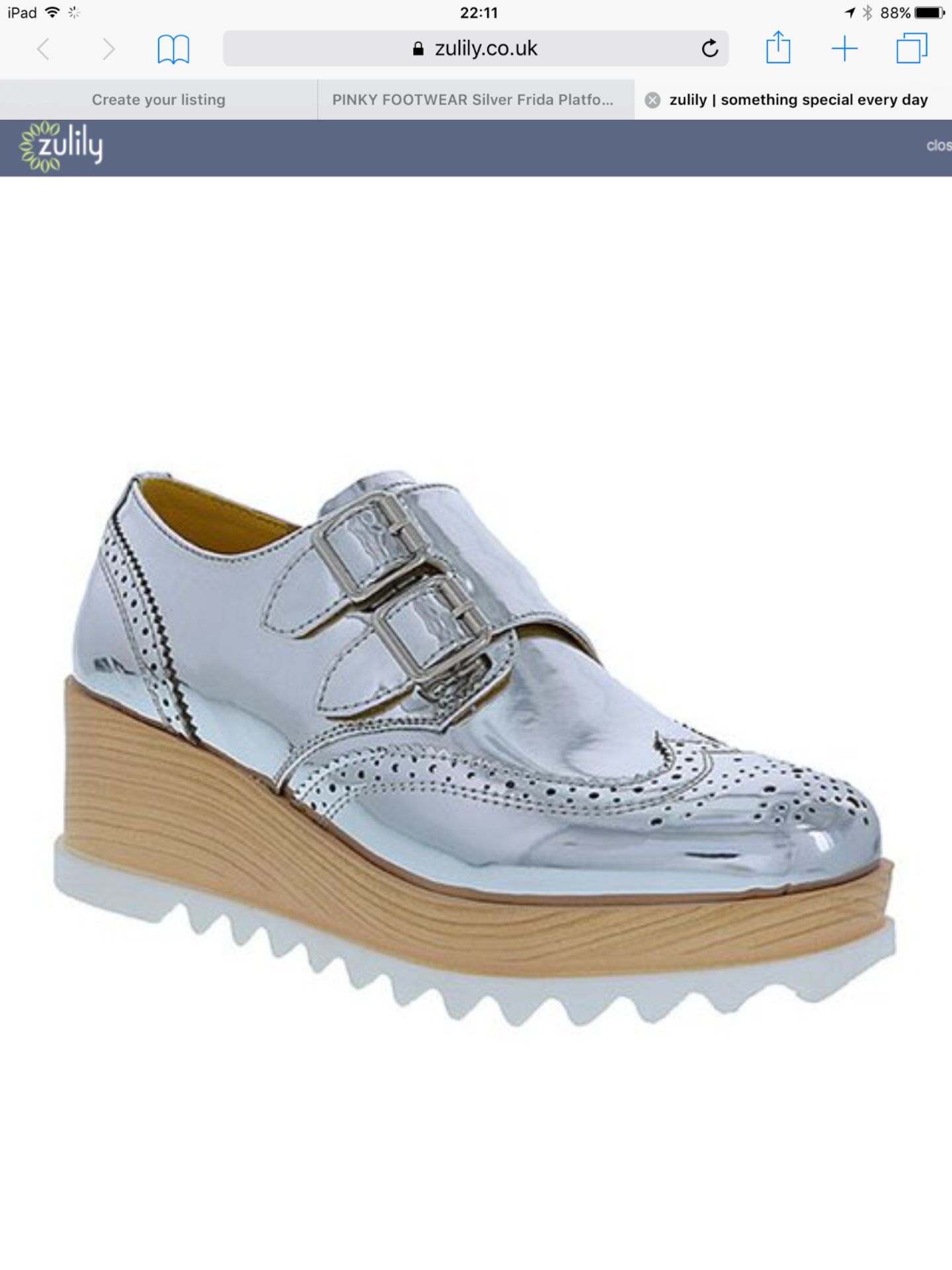 PINKY FOOTWEAR Silver Frida Platform Oxford, Size US 10/Eur 40/UK 7, RRP £57.99 (New with box) [Ref:
