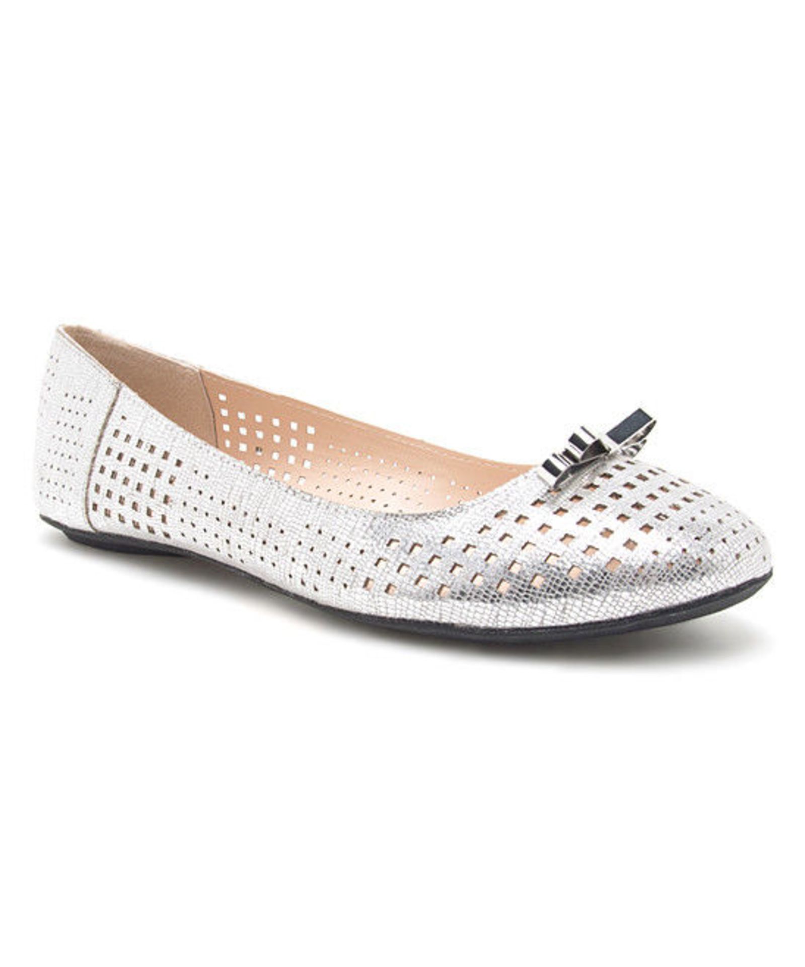 Qupid Silver Perforated Ballet Flats (UK Size: 5/US Size: 7) (New with box) [Ref: 42105582- D-002]