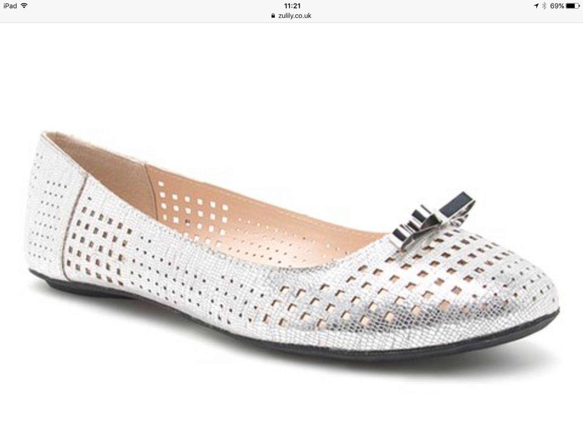 Qupid Silver Perforated Ballet Flat, Size US 7 Eur 37 UK 4.5 (New with box) [Ref: 42105582- C-001]