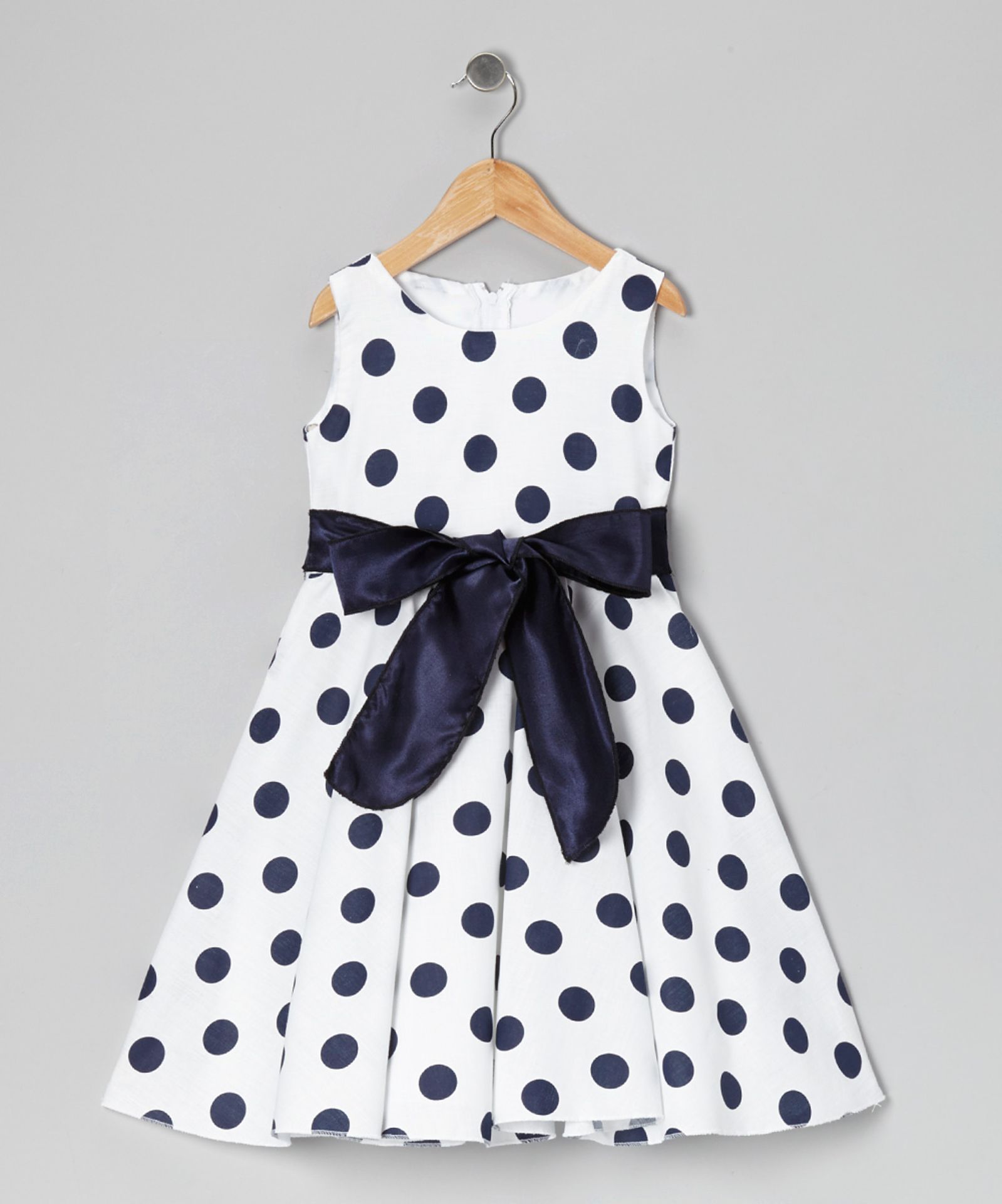 Navy & White Polka Dot Bow A-Line Dress - Toddler