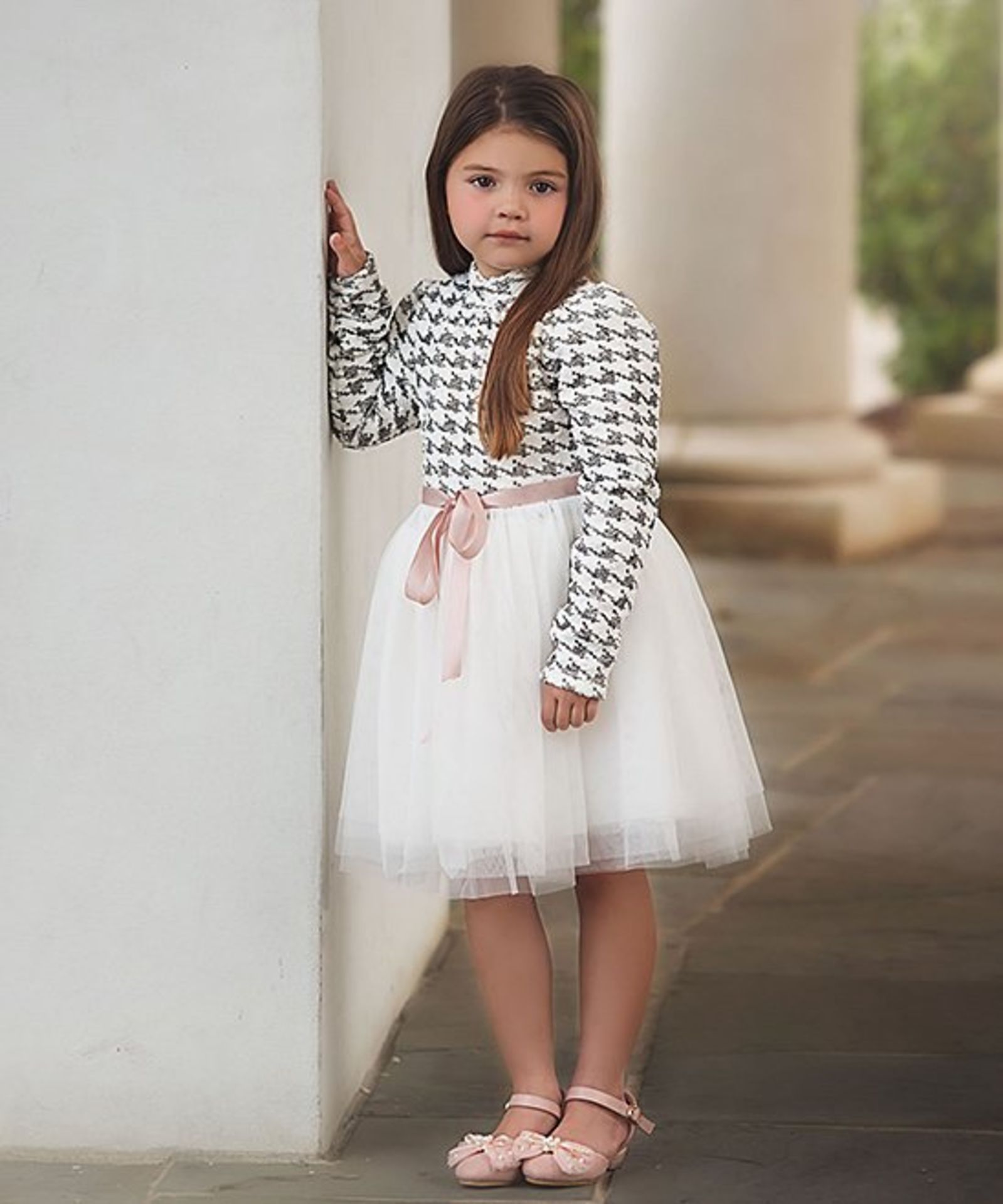 White Houndstooth Charlotte Dress - Toddler