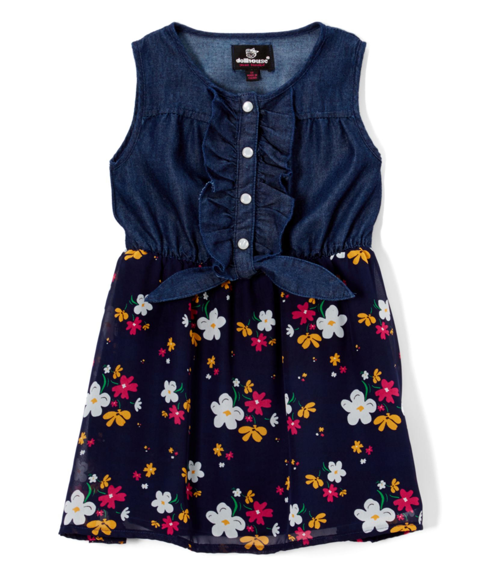 Dark Blue Floral A-Line Dress - Infant