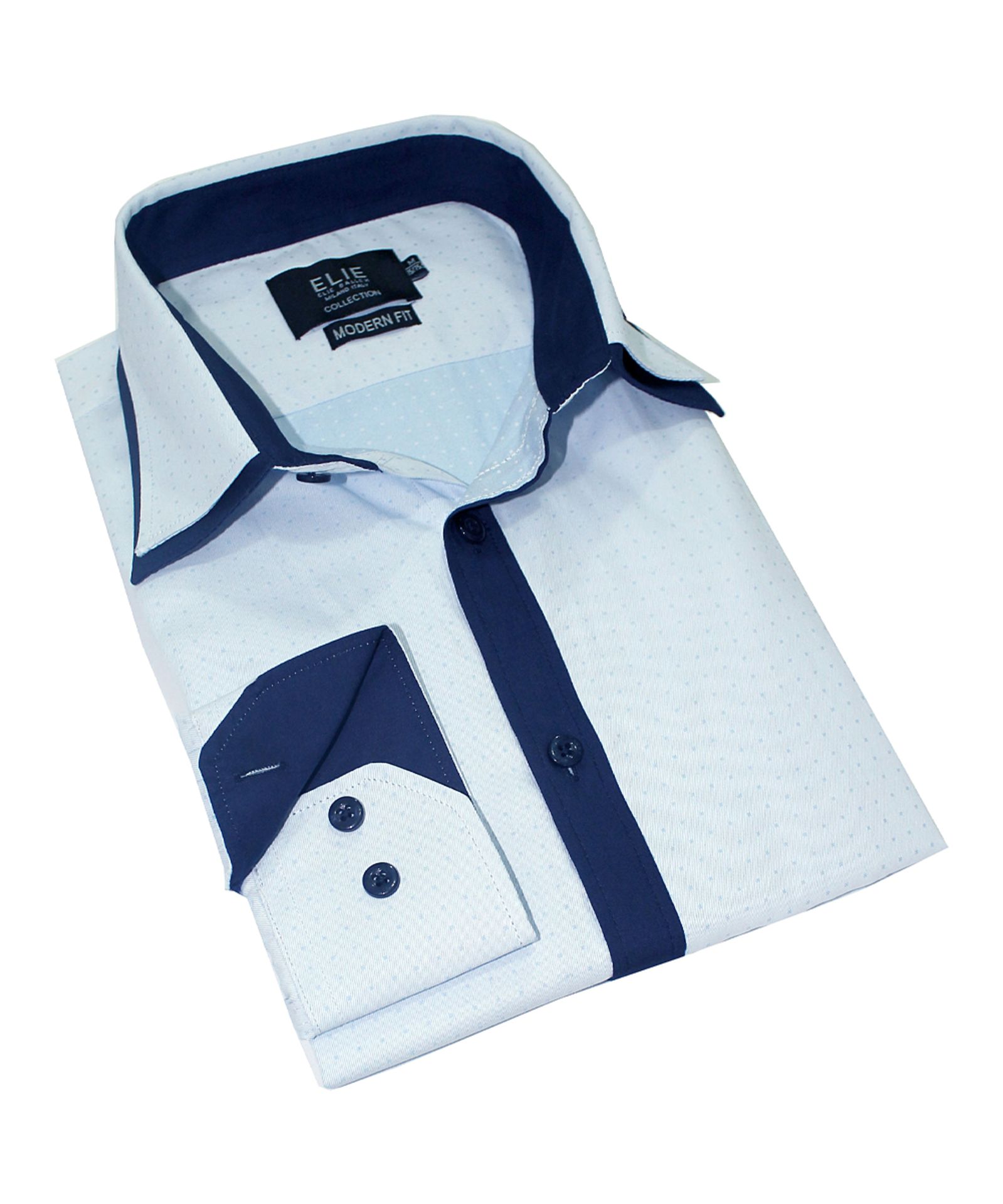 Baby Blue Color Block Contrast-Cuff Button-Up - Toddler & Boys