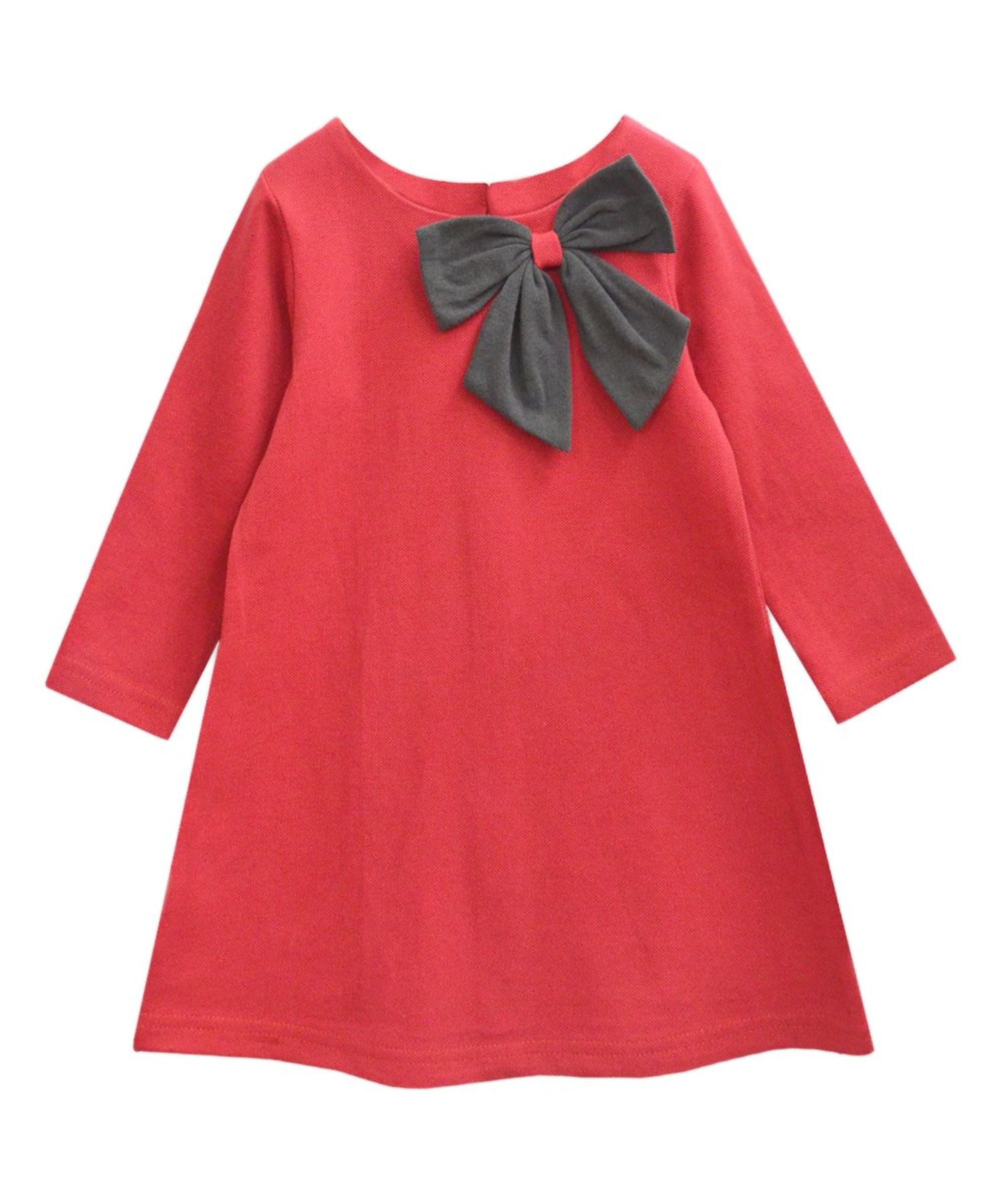 Scarlet & Brown Bow Pointelle Aurora Dress - Infant, Toddler & Girls