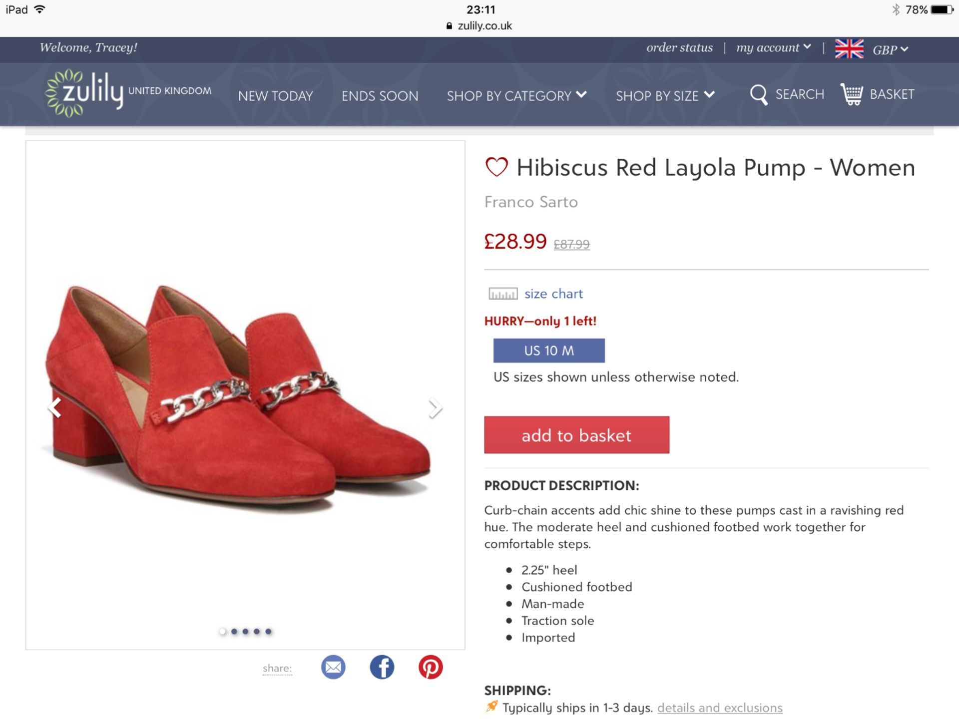 Franco Sarto Hibiscus Red Layola Shoe, Size Uk 5.5-6 (New With Box) [Ref: 55491910 I004] - Image 6 of 6