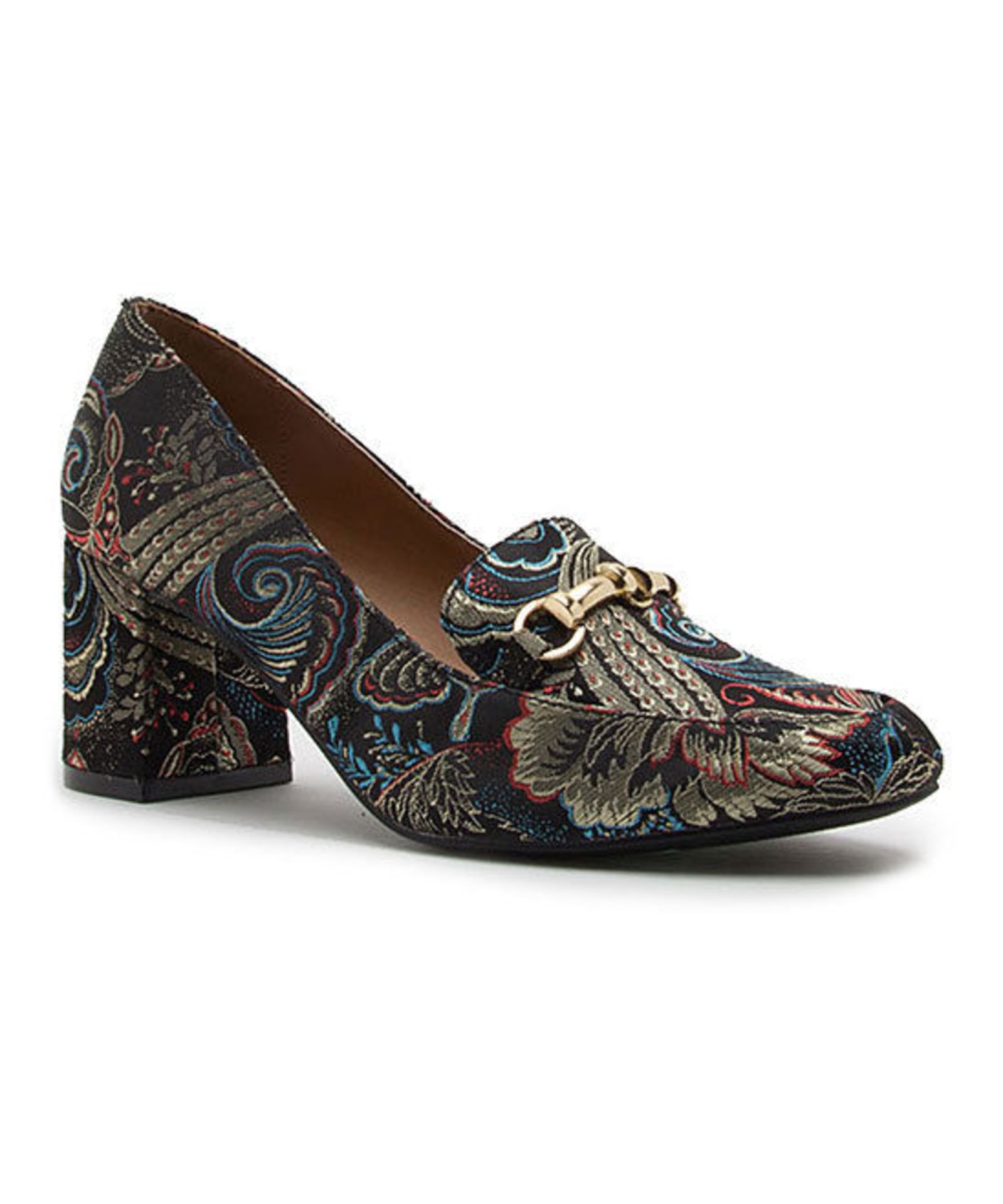 Qupid Black & Navy Floral Melba Heel Loafers (Uk Size: 6.5/Us Size: 8.5) (New With Box) [Ref: