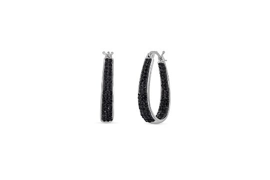 Black & Silvertone Hoop Earrings With Swarovski® Crystals (Size: One Size] [Ref: 42544784-Box 1]