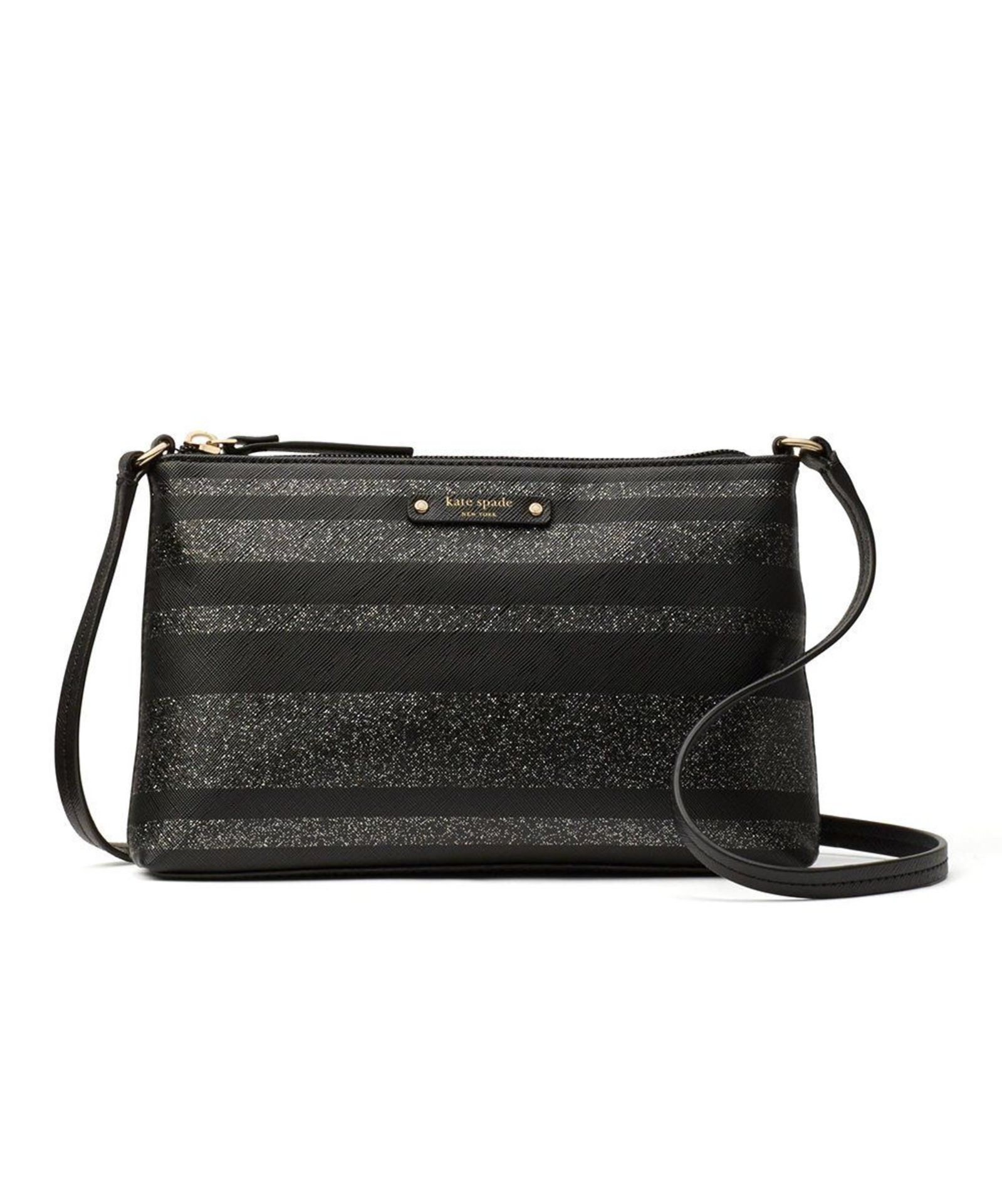Kate Spade, Black & Glitter Stripe Haven Lane Ramey Crossbody Bag (New With Tags) [Ref: 53454001A/