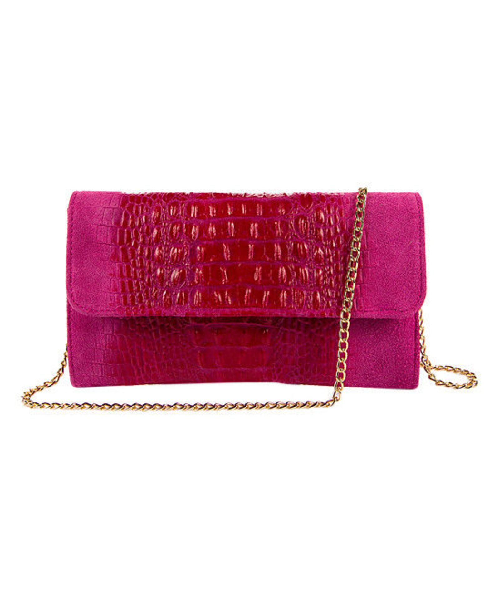 Mila Blu Fuchsia Croc-Embossed Leather Shoulder Bag (New With Tags) [Ref: 39878431-Mi-Tub 7-Mi]