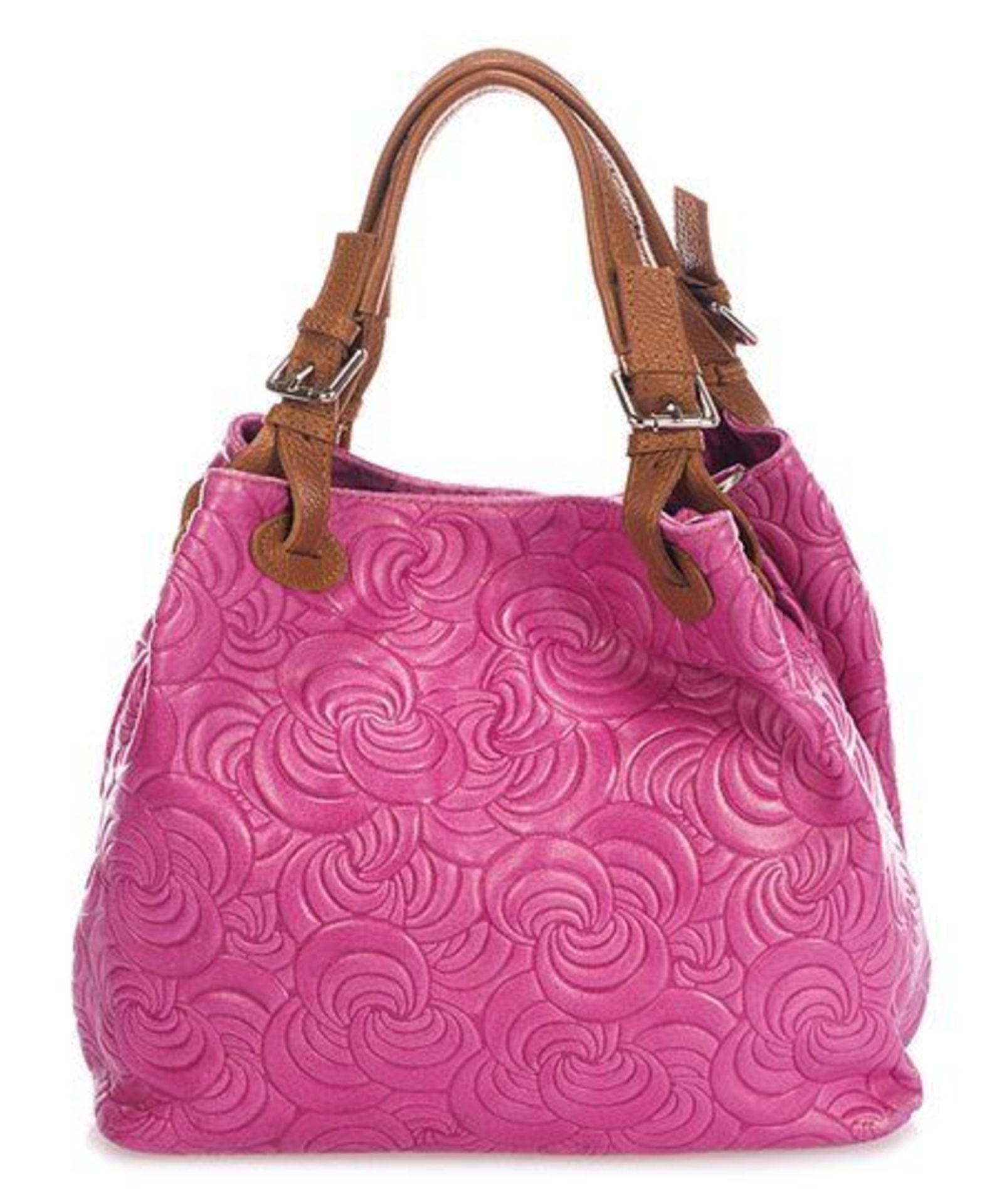 Massimo Castelli, Fuchsia Swirl-Embossed Leather Hobo (New With Tags) [Ref: 56070467-Tftub2-Tf] - Image 3 of 4