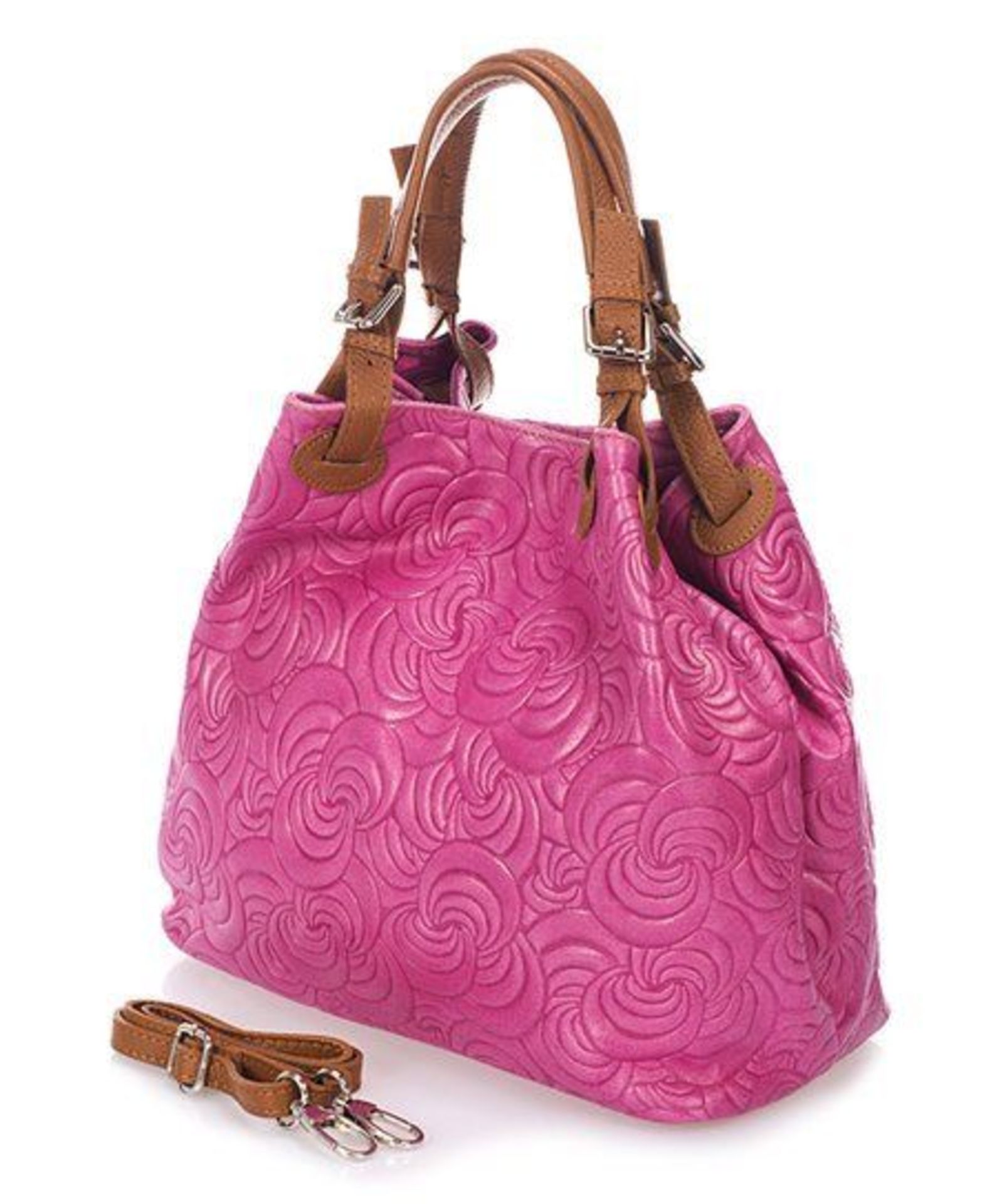 Massimo Castelli, Fuchsia Swirl-Embossed Leather Hobo (New With Tags) [Ref: 56070467-Tftub2-Tf] - Image 2 of 4