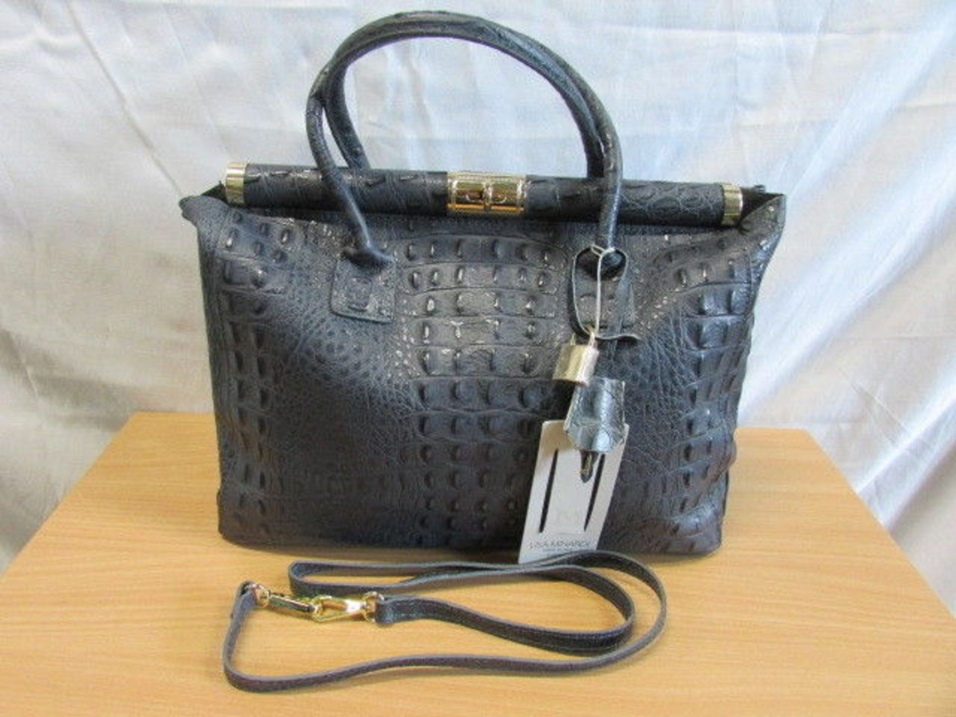 Lucy Bags Blue Crocodile Embossed Leather Bag (New With Tags) [Ref: Mi-Tub 9-Mi]