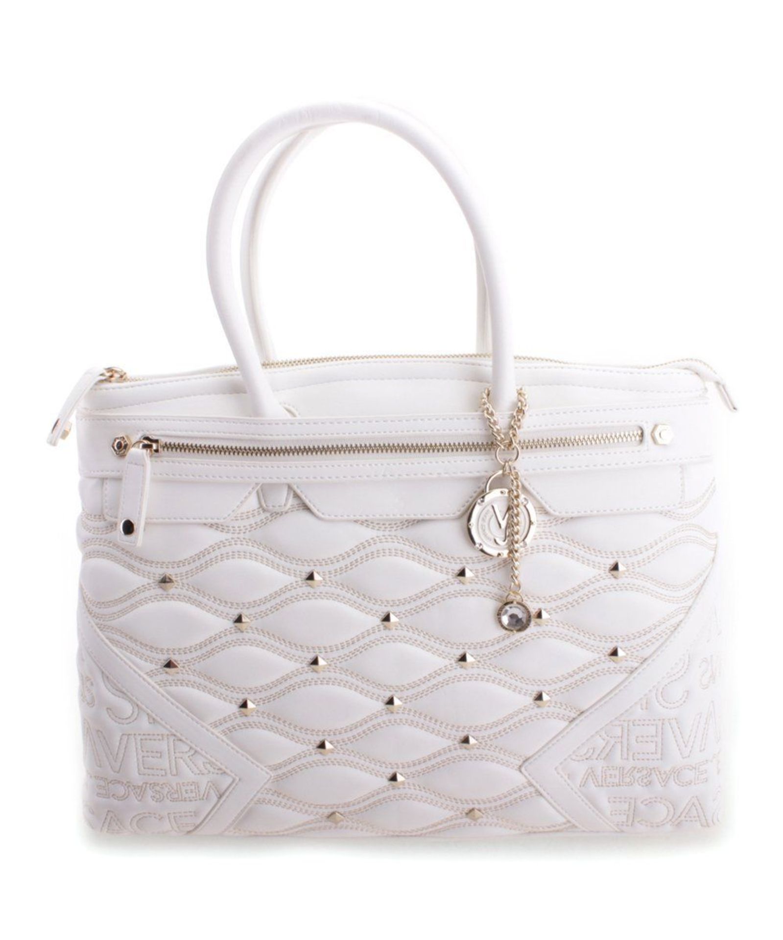 Versace Jeans Collection White & Goldtone Stud-Accent Quilted Tote (New With Tags) [Ref: 43256678-