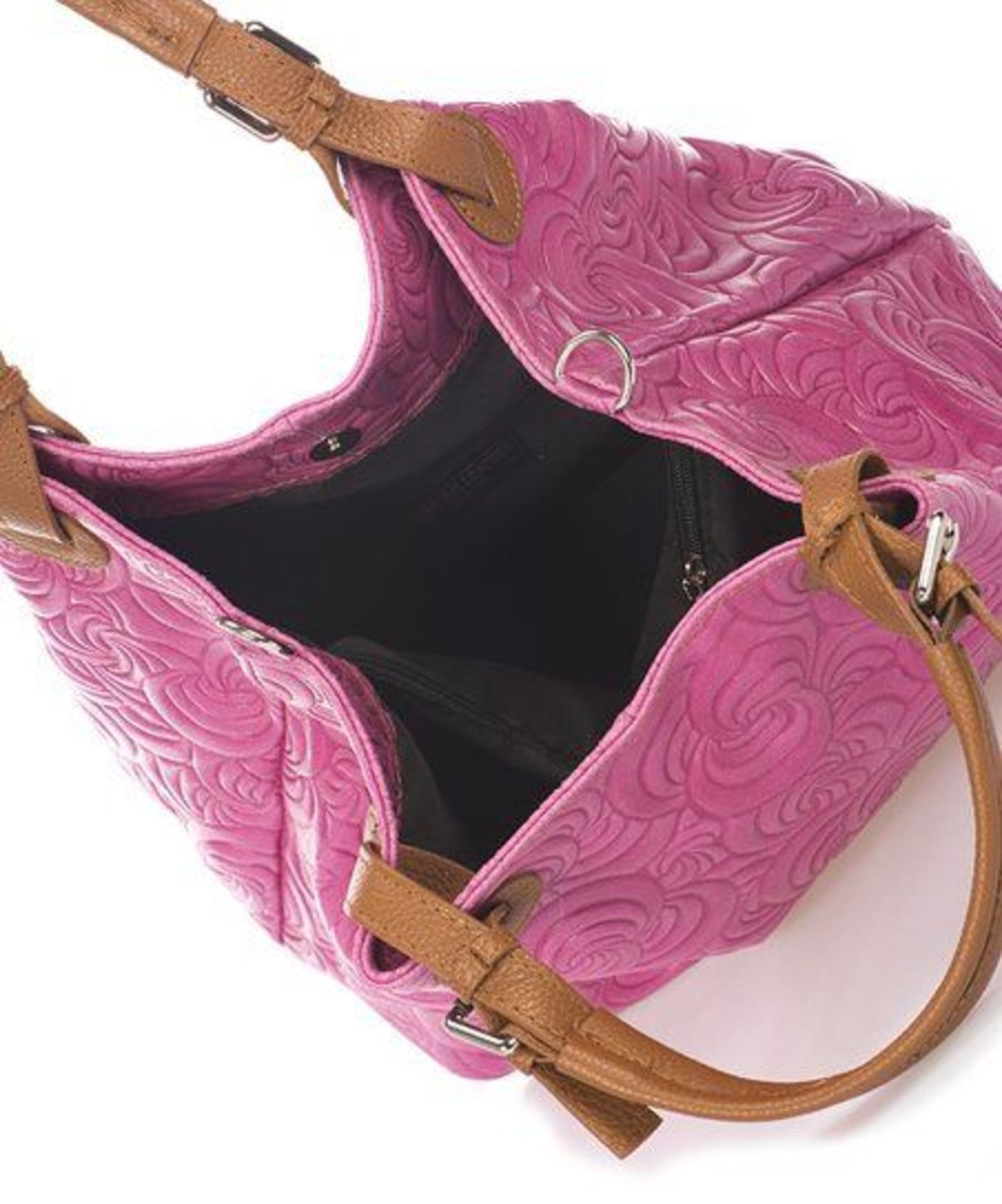 Massimo Castelli, Fuchsia Swirl-Embossed Leather Hobo (New With Tags) [Ref: 56070467-Tftub2-Tf] - Image 4 of 4