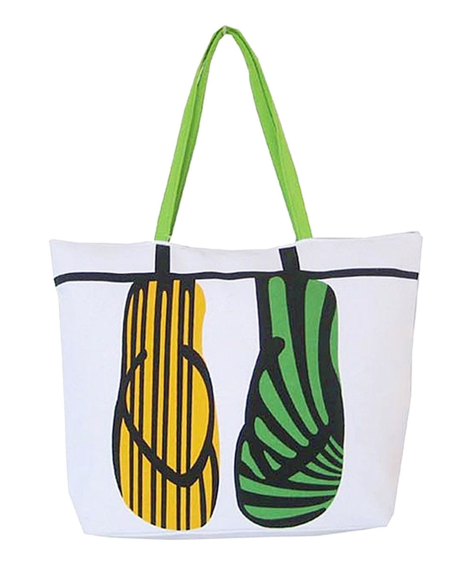 Boardwalk Style Green & Yellow Flip-Flop Canvas Tote (New With Tags) [Ref: 9689878-Mi-Tub 3-Mi]