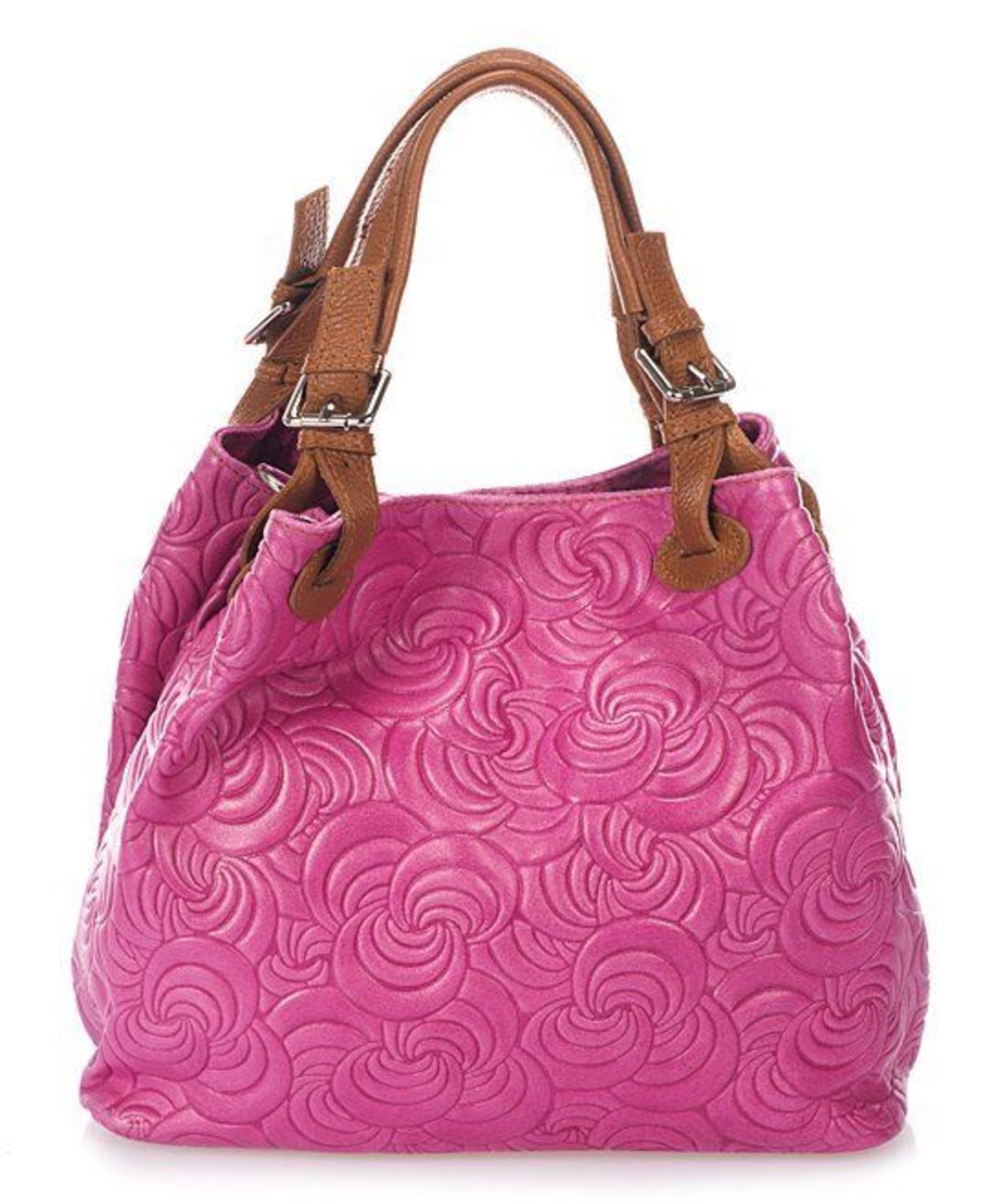 Massimo Castelli, Fuchsia Swirl-Embossed Leather Hobo (New With Tags) [Ref: 56070467-Tftub2-Tf]