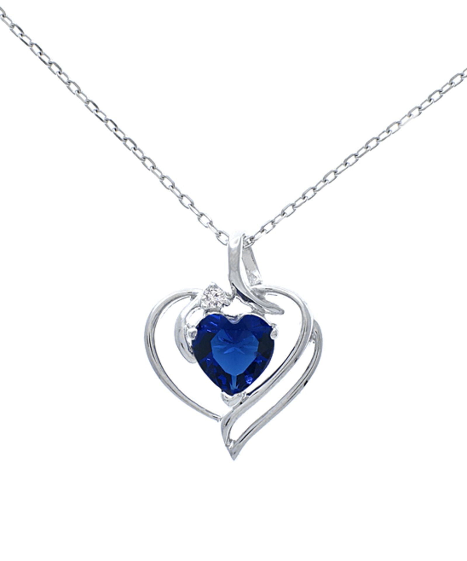 Golden Moon Sapphire & Cubic Zirconia Heart Pendant Necklace (Size: One Size) [Ref: 45517984-Box 3]