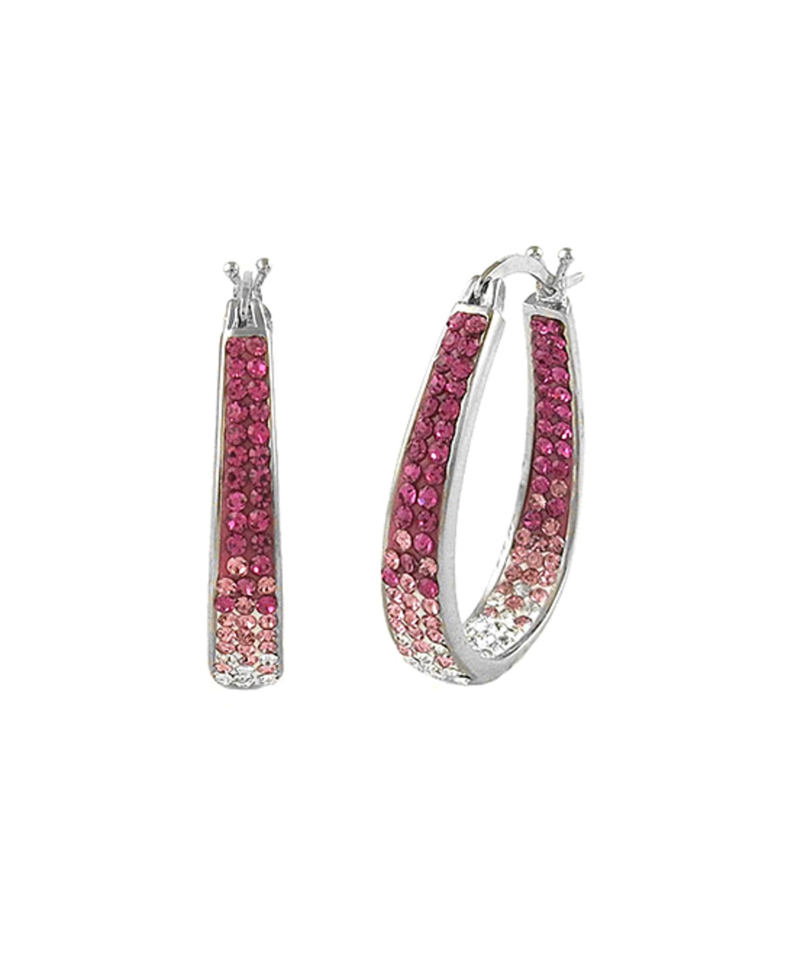 Pink & Silvertone Hoop Earrings With Swarovski® Crystals (Size: One Size) [Ref: 32494593-Box 1]