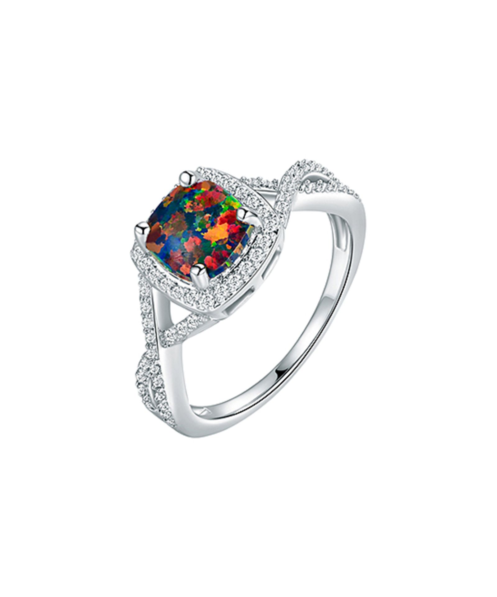Peermont Black Opal & Silvertone Ring (Size: Size 5) [Ref: 41853407-Box 1]