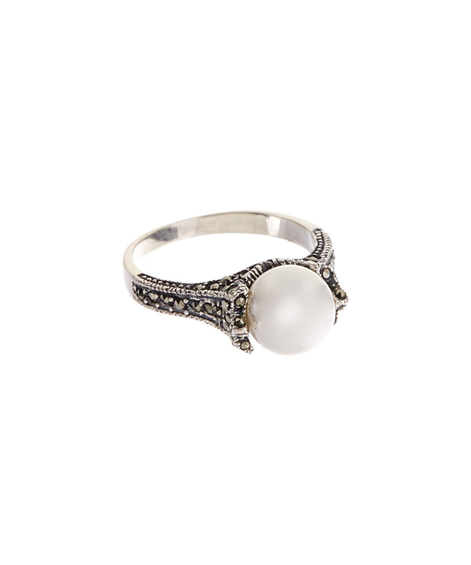 Imitation Pearl & Marcasite Ring (Size: Size 8) [Ref: 24430202-Box 1]