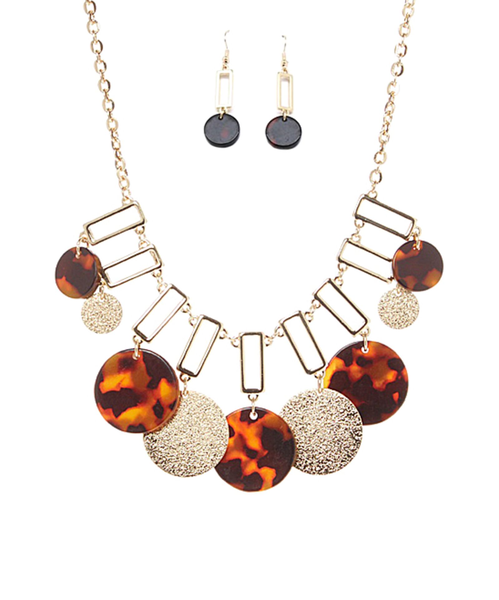 Goldtone & Tortoise Statement Necklace & Drop Earrings Set (Size: One Size) [Ref: 51654551-Box 1]