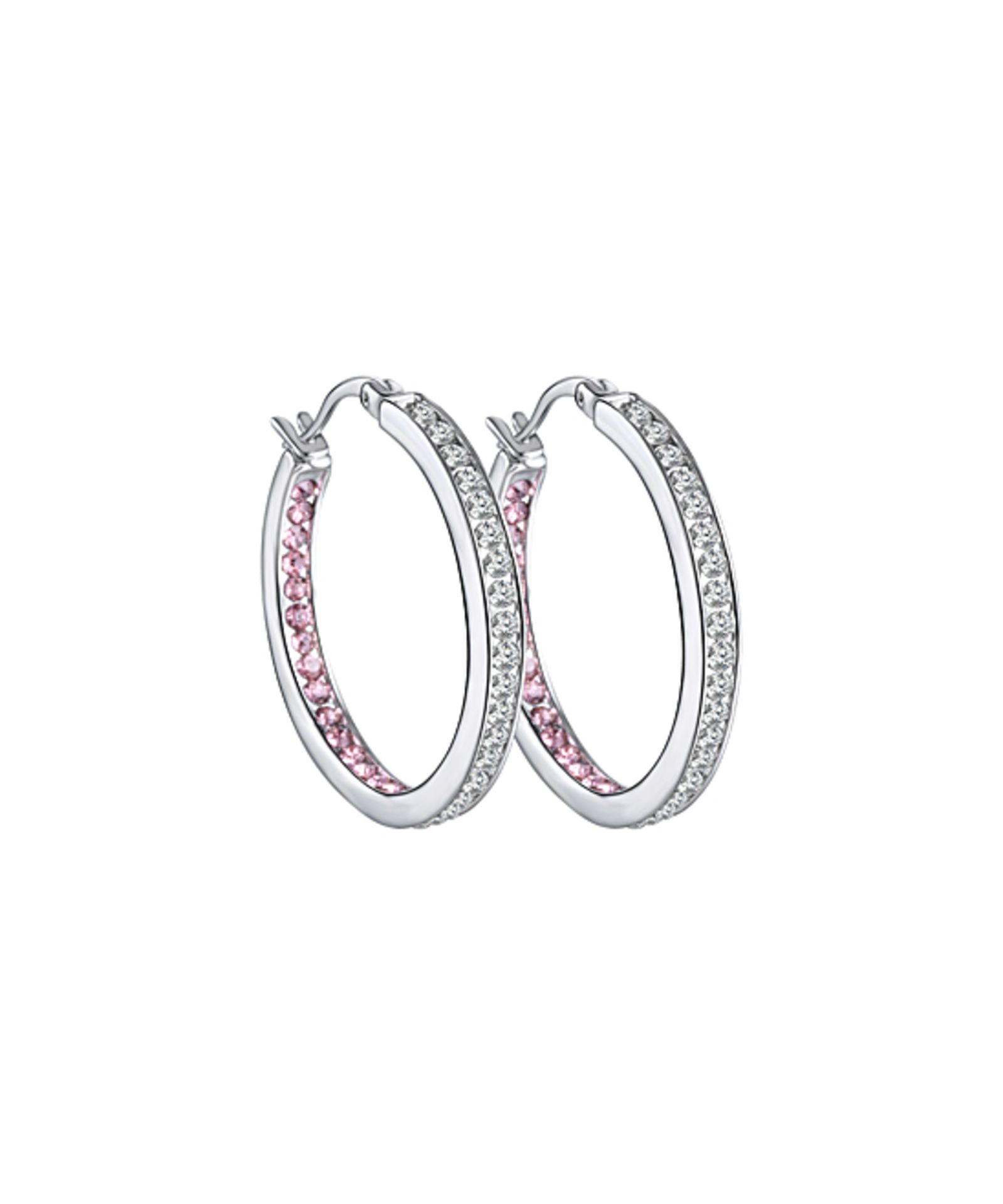 Silvertone Hoop Earrings With Pink Swarovski® Crystals (Size: One Size) [Ref: 38449215-Box 4]