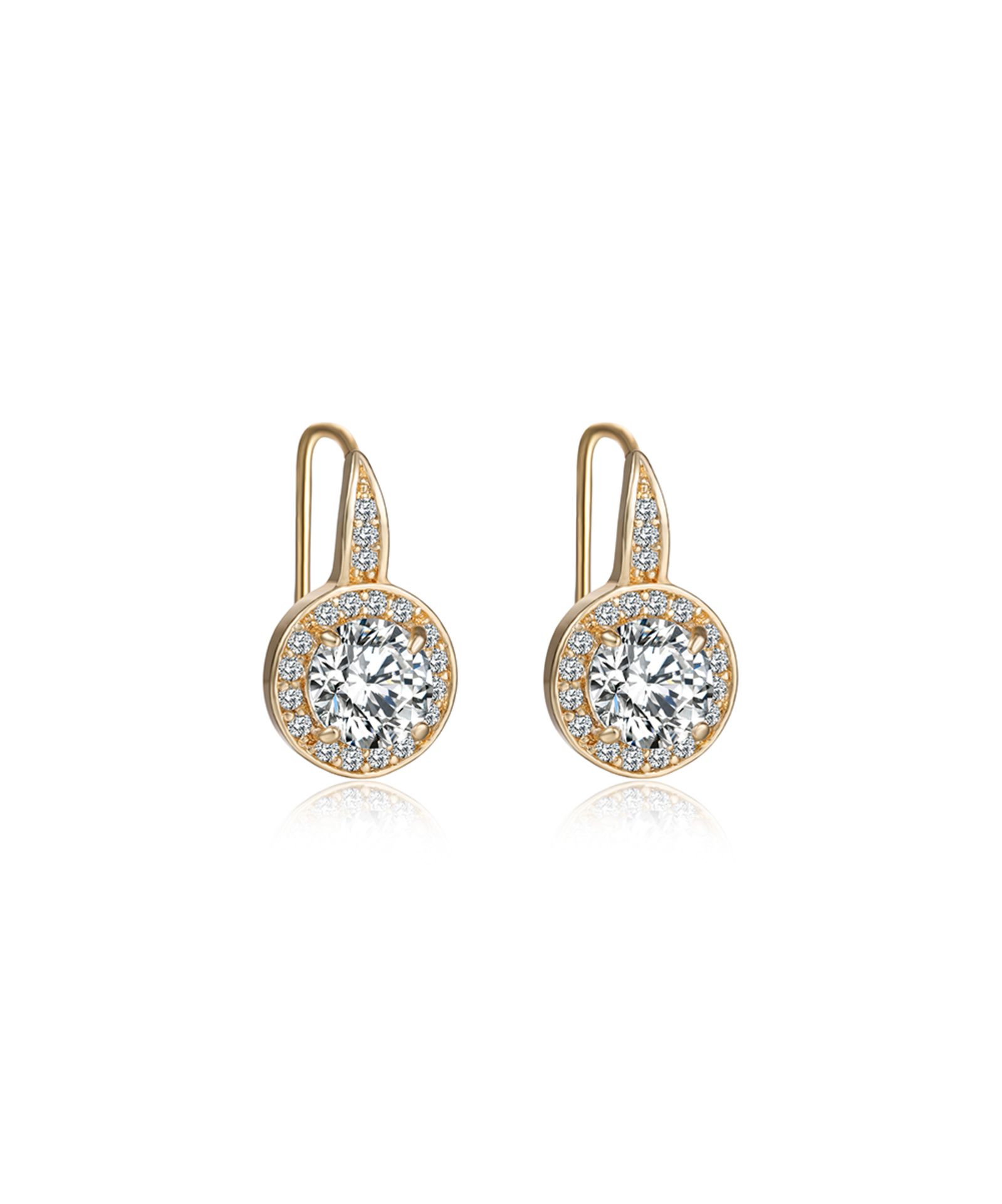 Cubic Zirconia & Gold Halo Earrings With Swarovski® Crystals (Size: One Size) [Ref: 36178523-Box 4]