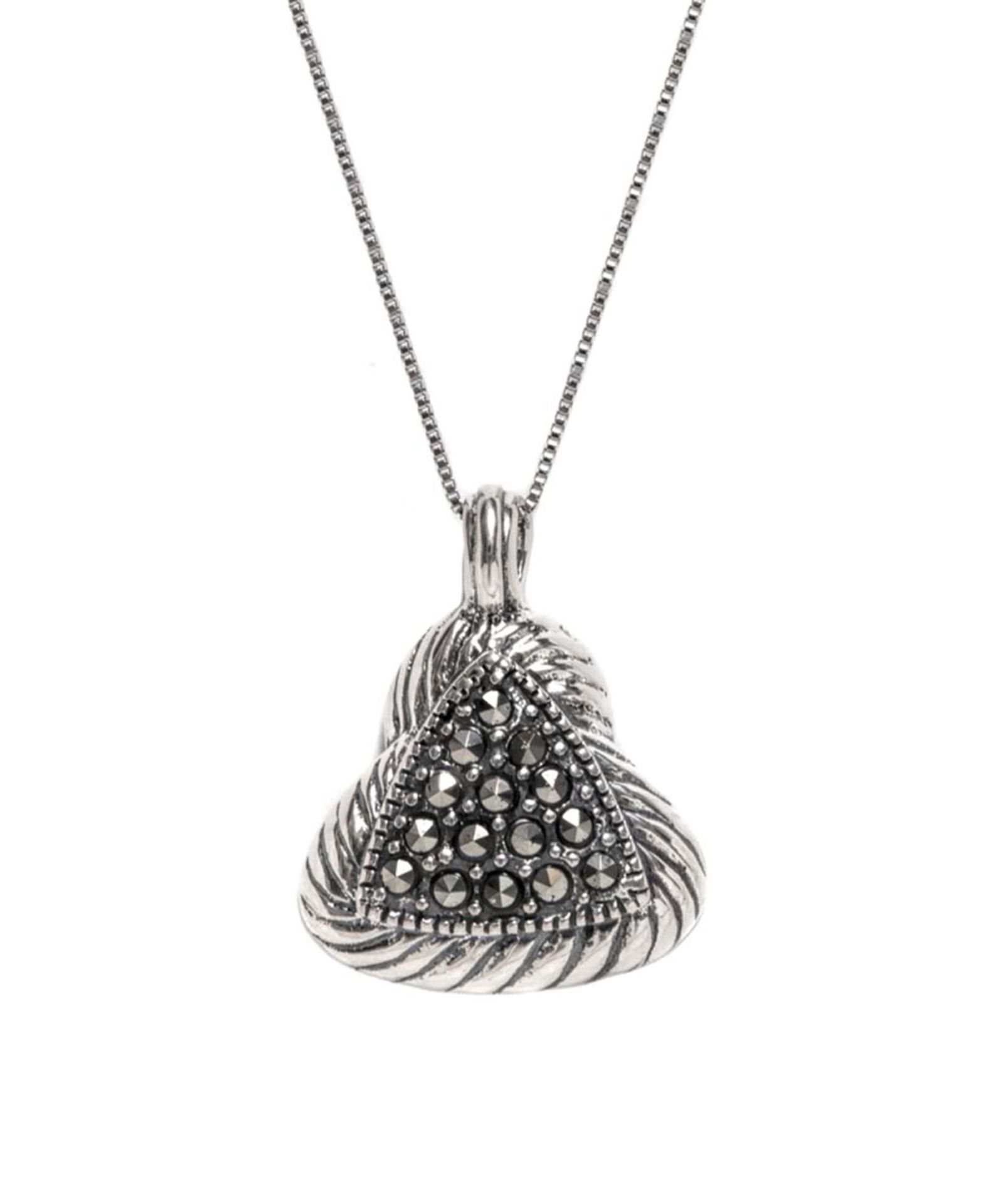 Marcasite & Sterling Silver Rope-Frame Triangle Pendant Necklace (Size: One Size ) [Ref: 53181853-