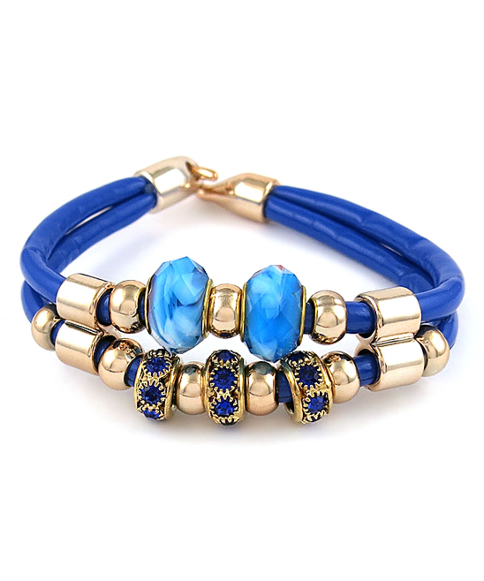 Blue Austrian Crystal & Goldtone Charm Bracelet (Size: One Size) [Ref: 42297248-Box 3]