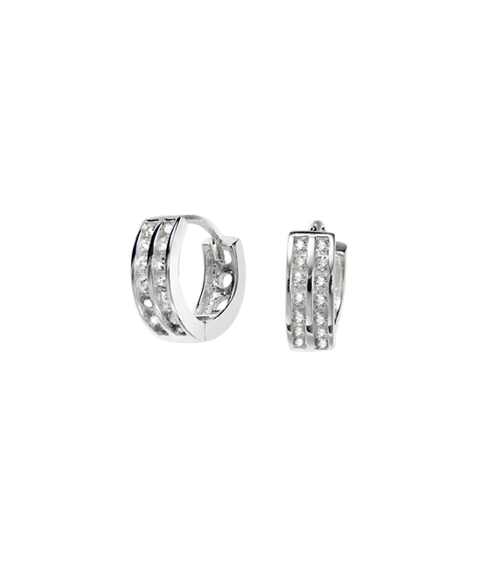 Cubic Zirconia & Rhodium-Plated Dual-Row Huggie Earrings (Size: One Size) [Ref: 34786661-Box 4]