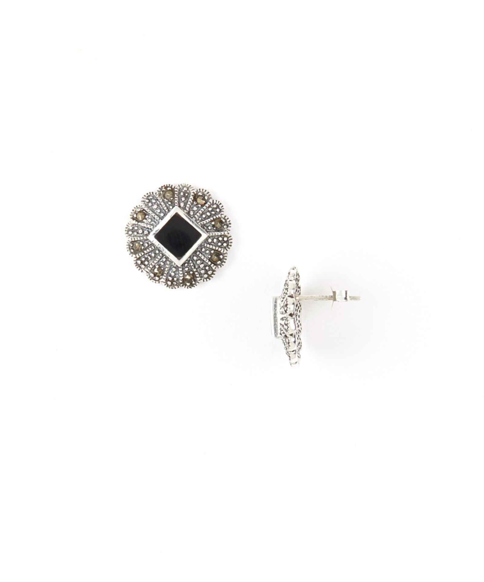 Onyx & Marcasite Stud Earrings (Size: One Size) [Ref: 11157166-Box 4]