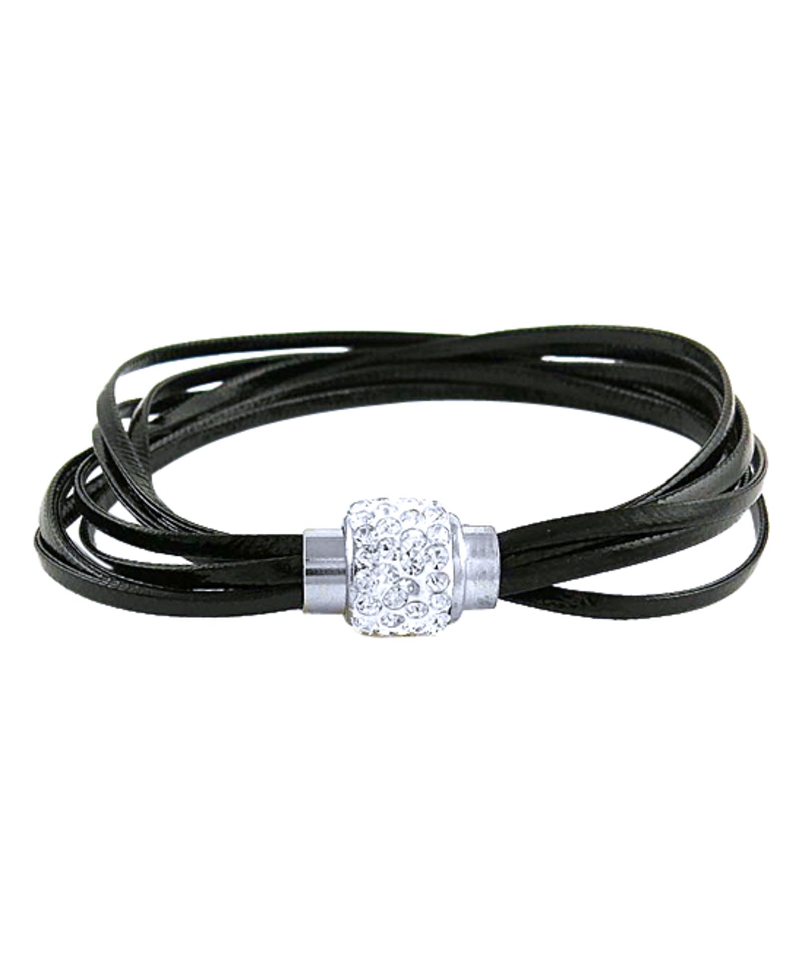 Crystal & Black Leather Layer Bracelet (Size: One Size ) [Ref: 49536771-Box 1]