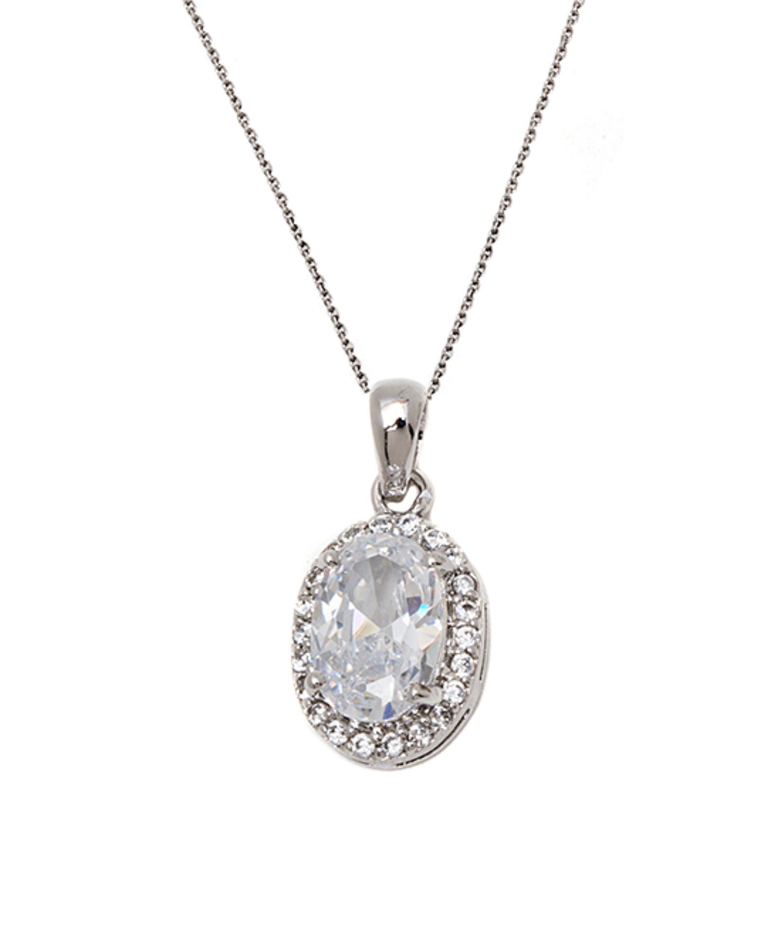 Sevil 925 Sterling Silver Oval Pendant Necklace With Swarovski® Crystal (Size: One Size) [Ref: