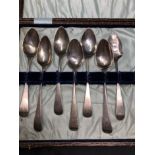 Seven assorted Georgian teaspoons.